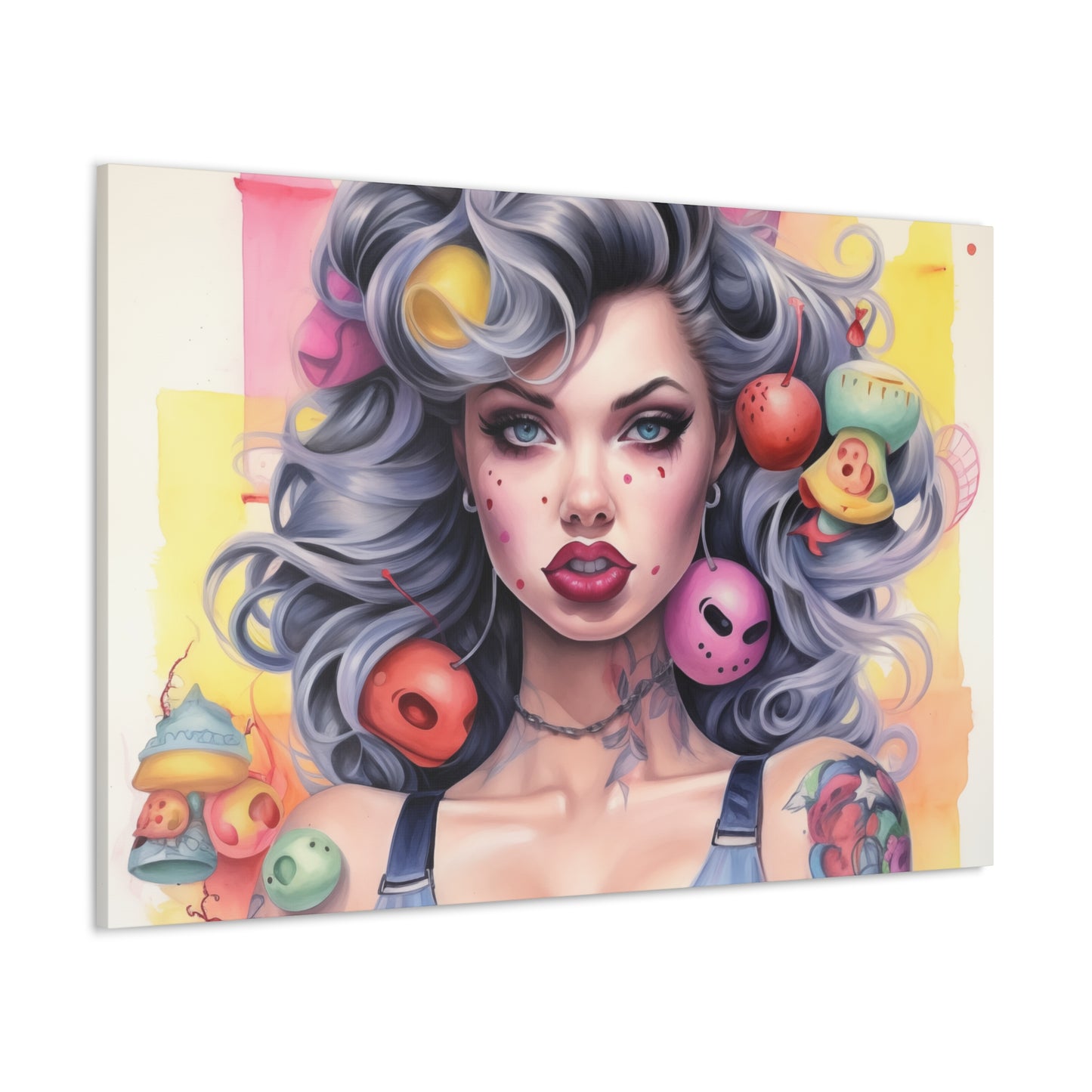 Gallery Wrapped Canvas, Tattooed Beauty, Femme Doll Pop Art Canvas – Lila