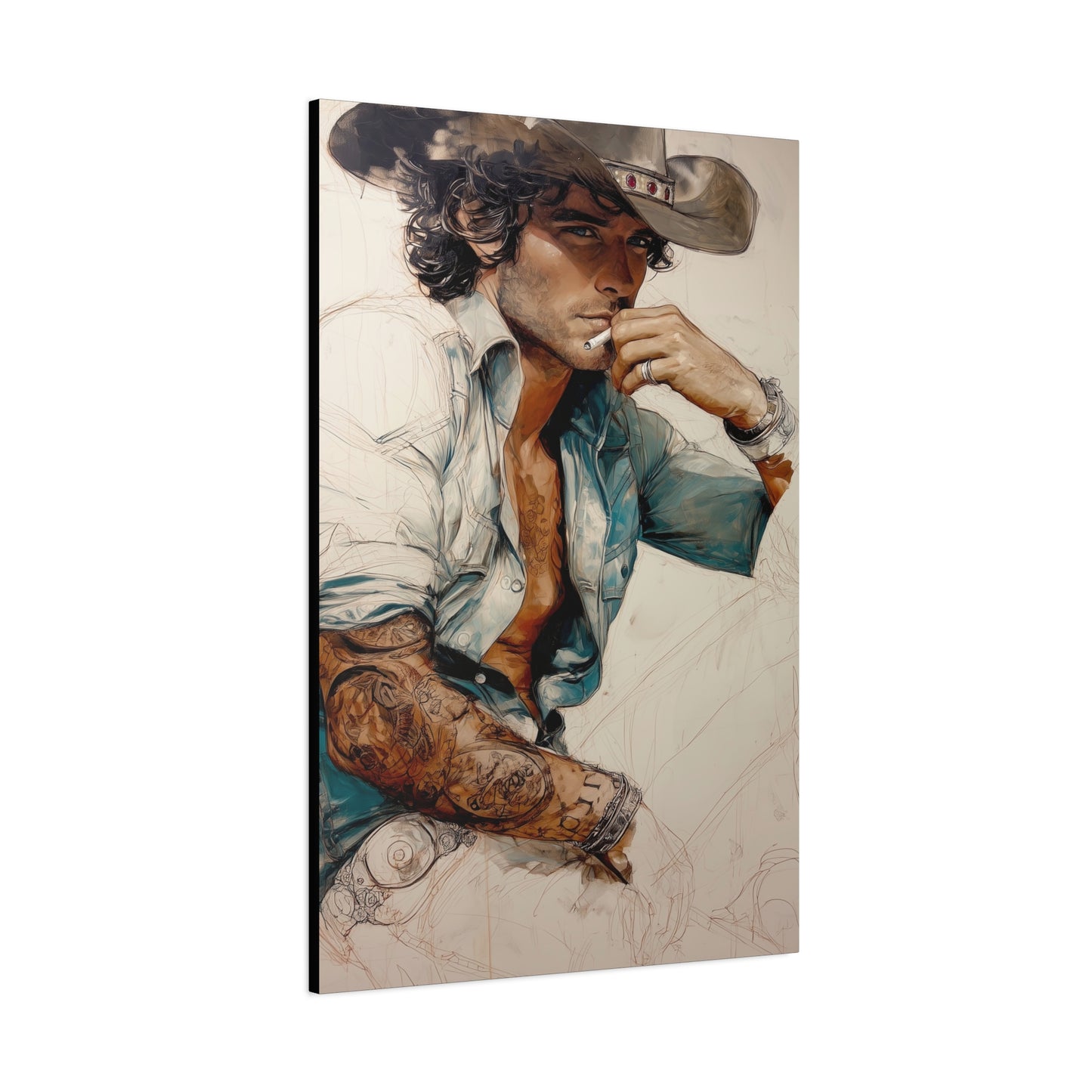 Gallery Wrapped Canvas, Wranglers and Wreckage Art Canvas, Erotic Pinup Art Canvas – Chase