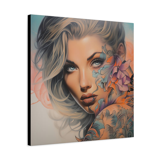 Gallery Wrapped Canvas, Edgy Tattooed Beauty, Urban Pop Art Canvas – Bella