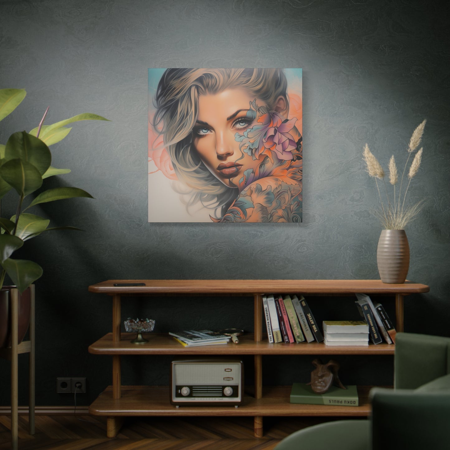 Gallery Wrapped Canvas, Edgy Tattooed Beauty, Urban Pop Art Canvas – Bella