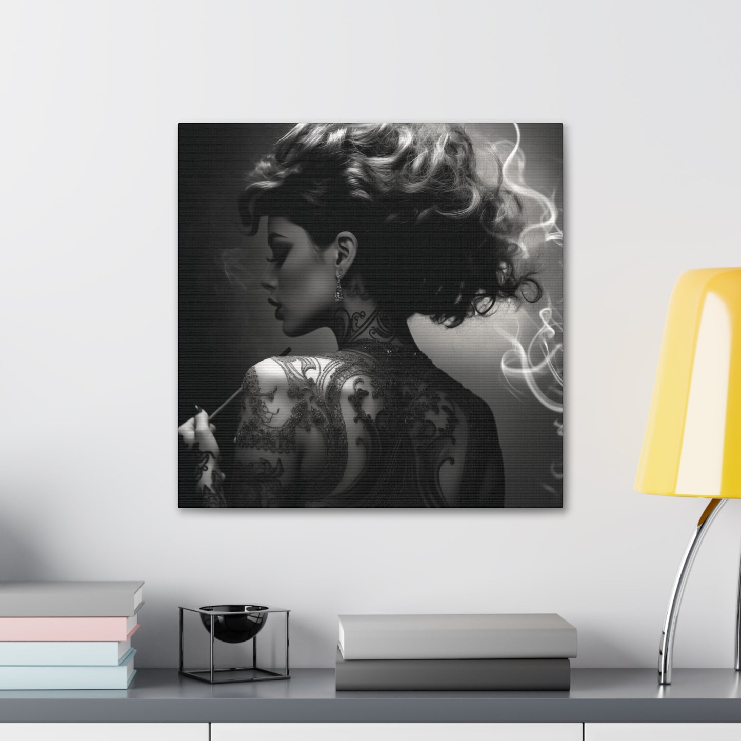 Canvas Gallery Wrap - Black and White Photography - Tattooed and Smoking