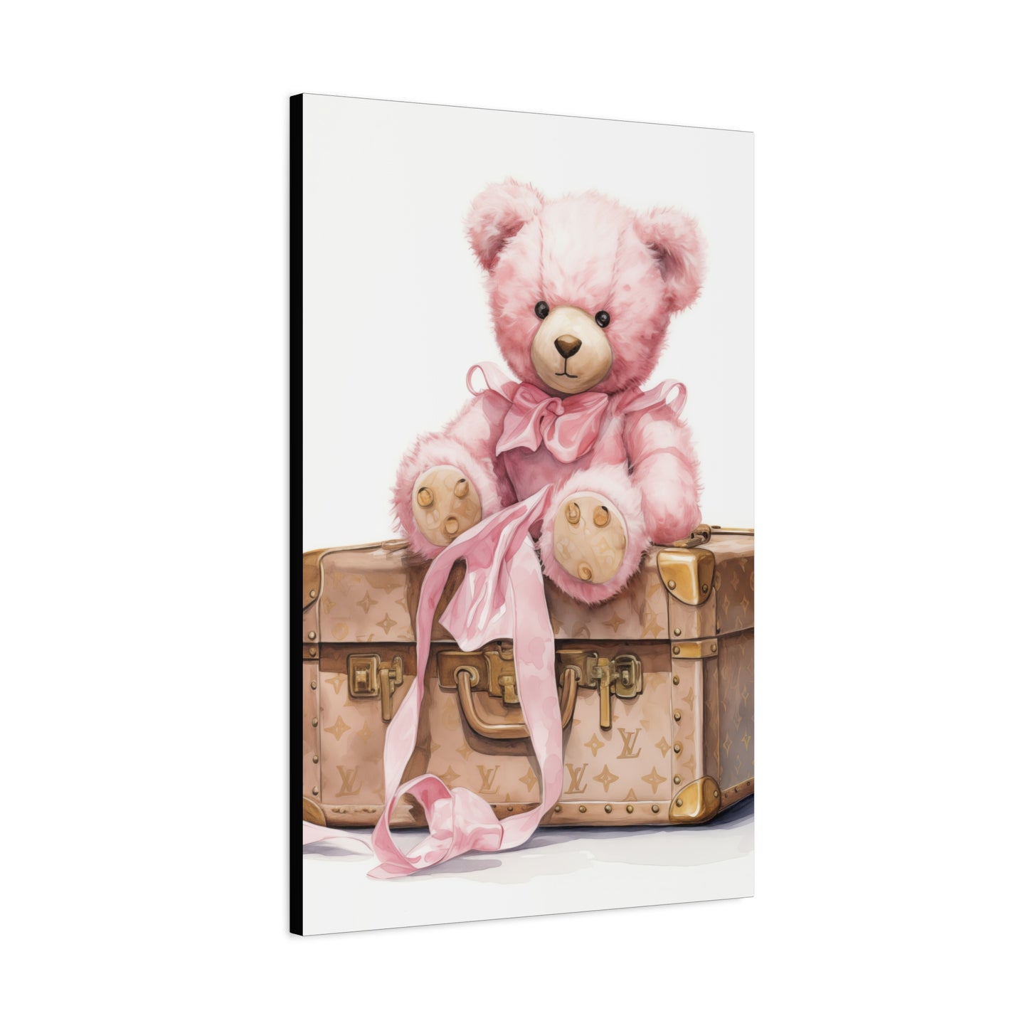 Canvas Gallery Wrap - Designer Inspired Trunk Bear Wall Art - Gold Buttons
