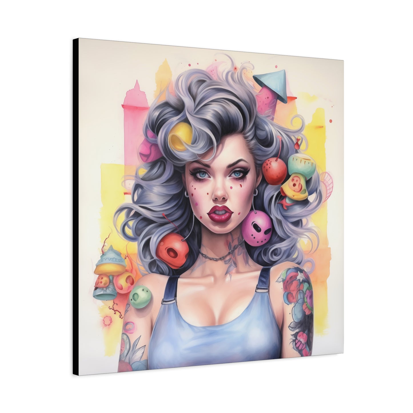Gallery Wrapped Canvas, Tattooed Beauty, Femme Doll Pop Art Canvas – Lila