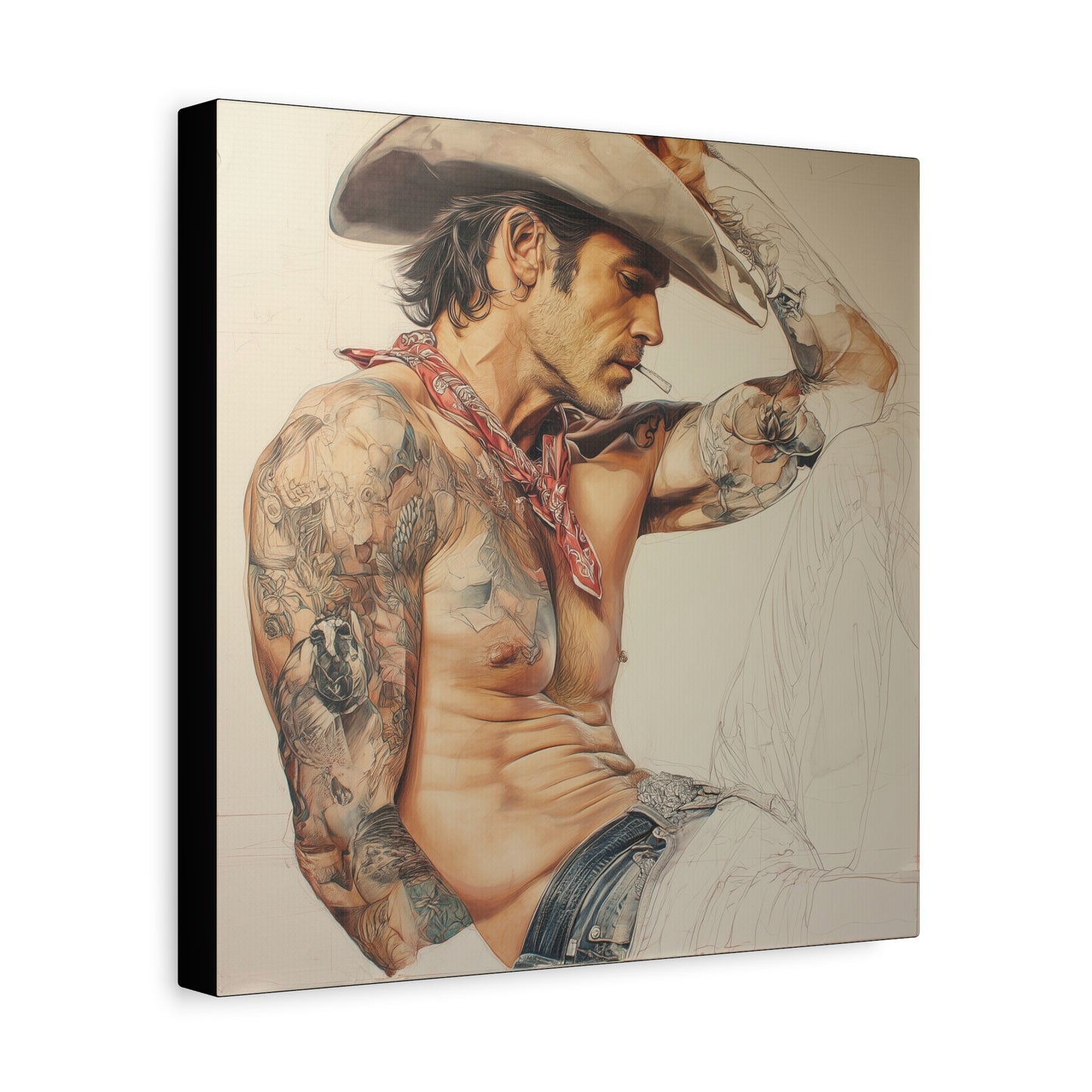 Gallery Wrapped Canvas, Wranglers and Wreckage Art Canvas, Erotic Pinup Art Canvas – Colt