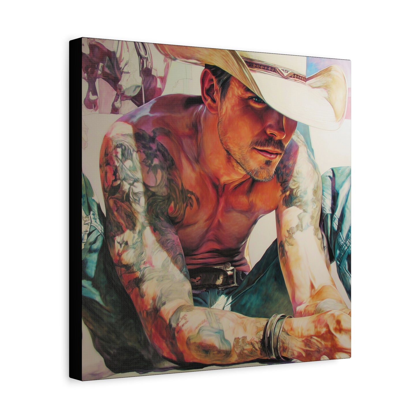 Gallery Wrapped Canvas, Wranglers and Wreckage Art Canvas, Erotic Pinup Art Canvas – Cade