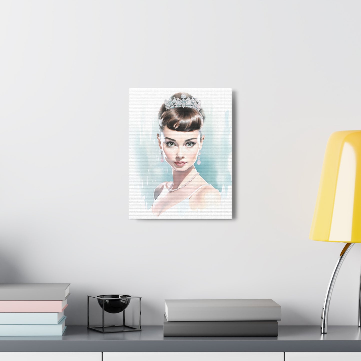 Canvas Wall Art, Gallery Wrapped Pop Art, Celebrity Wall Art – Audrey Hepburn - Robin Egg Blue