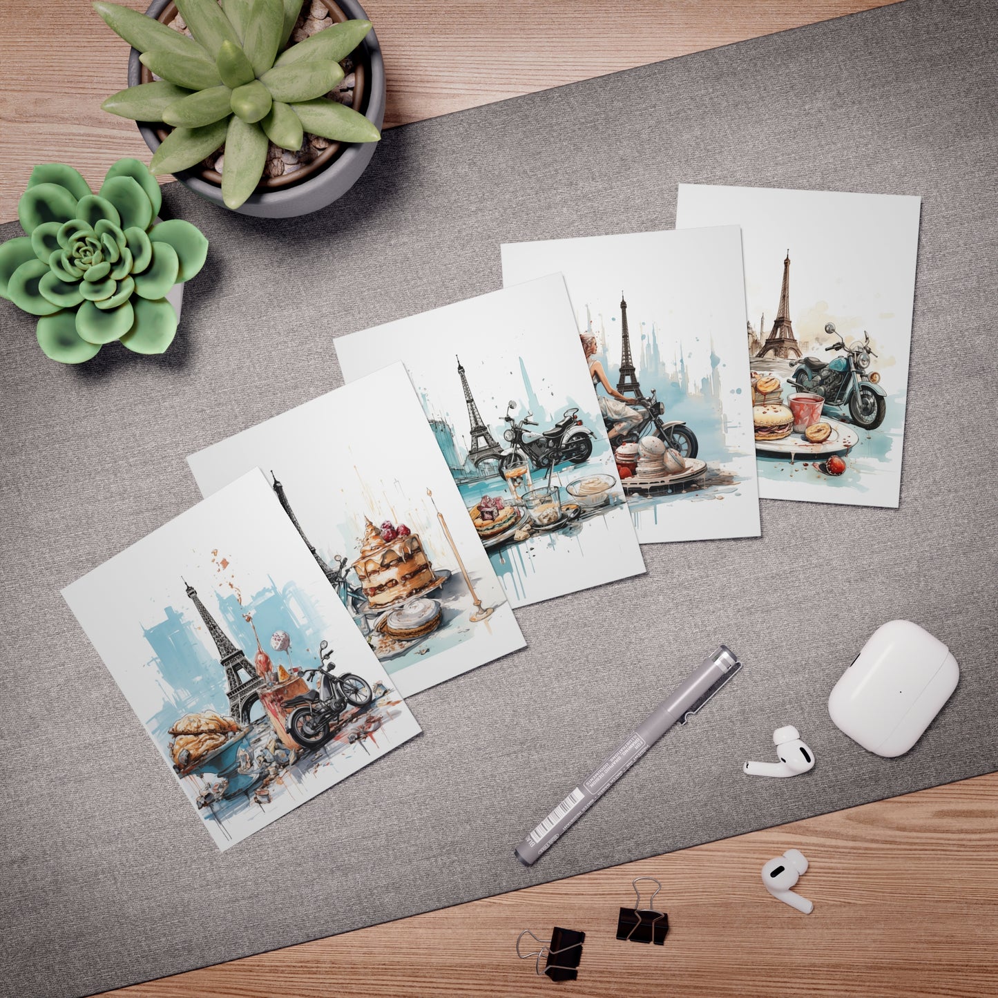 Motorcycles and Pastries in Paris - Cards Multi-Design Greeting Cards (5-Pack)