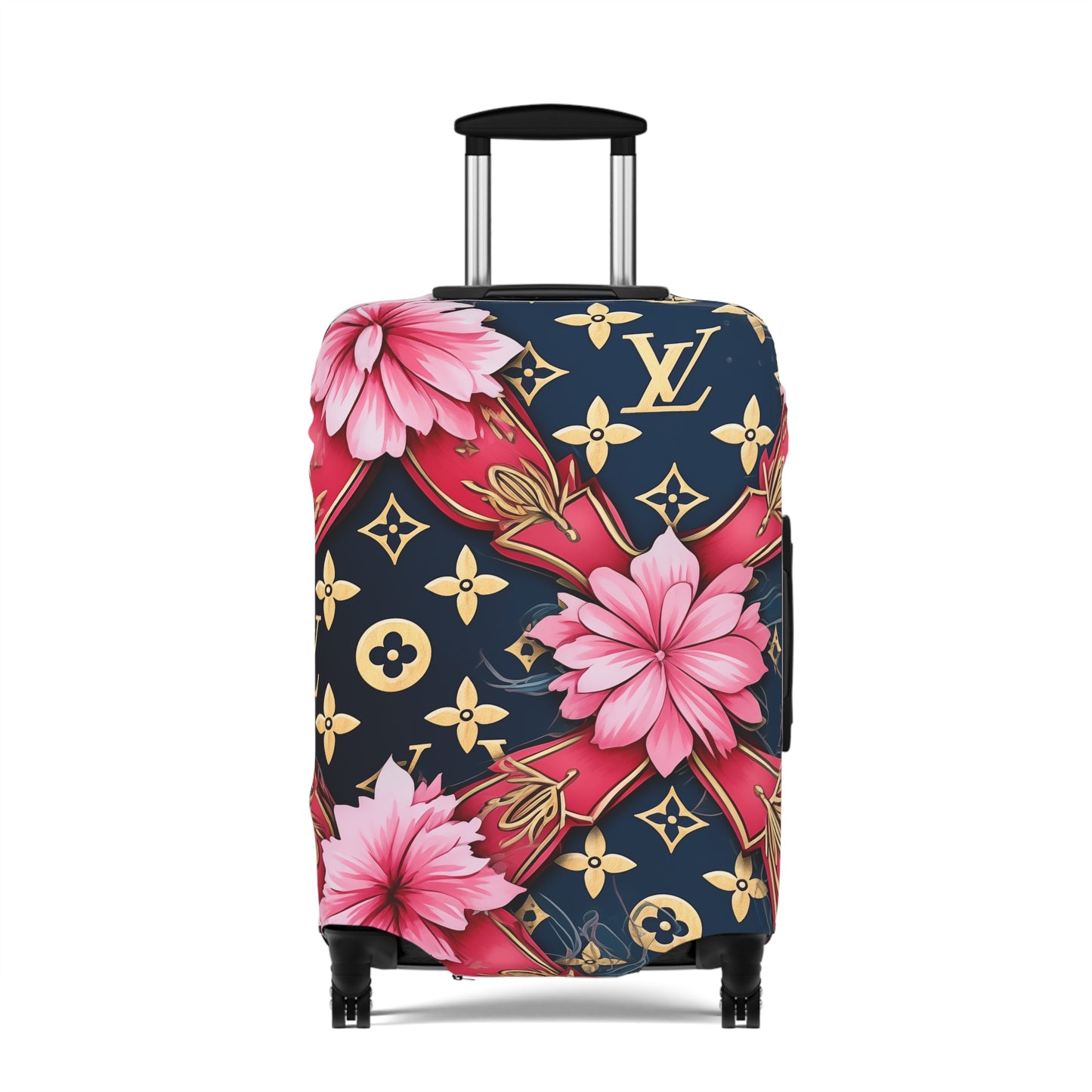 Designer Inspired Luggage Cover - LV Navy Pink Blossom