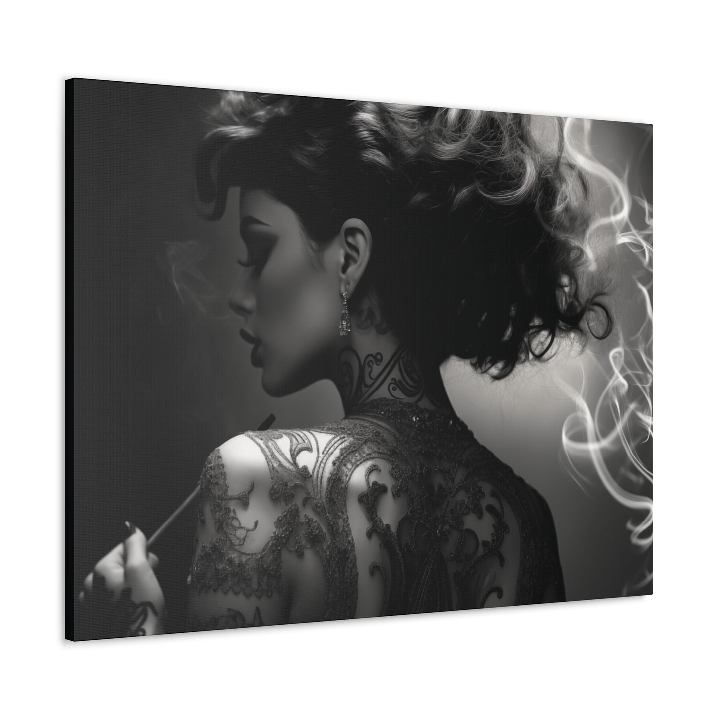 Canvas Gallery Wrap - Black and White Photography - Tattooed and Smoking