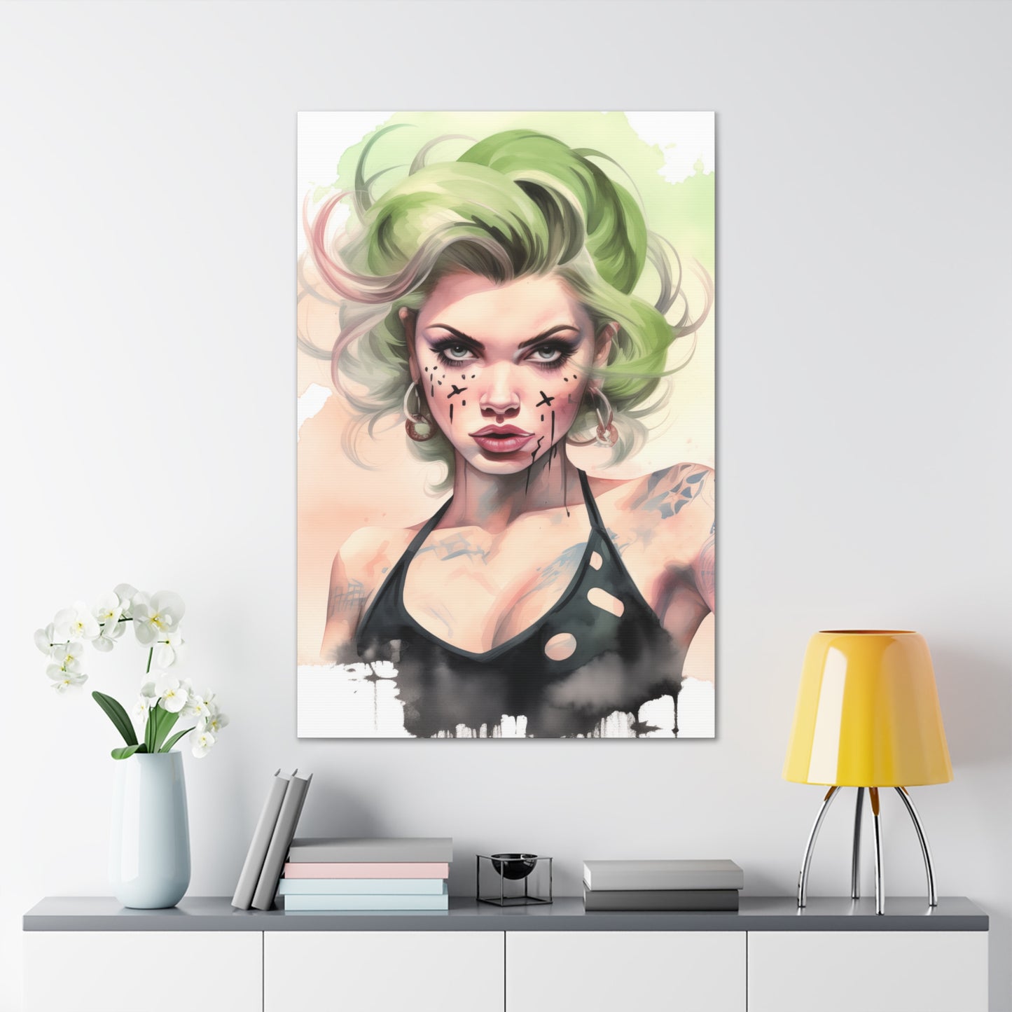 Gallery Wrapped Canvas, Edgy Tattooed Beauty, Urban Pop Art Canvas – Ivy