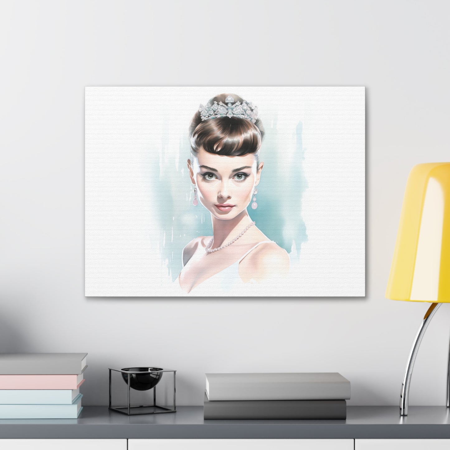 Canvas Wall Art, Gallery Wrapped Pop Art, Celebrity Wall Art – Audrey Hepburn - Robin Egg Blue
