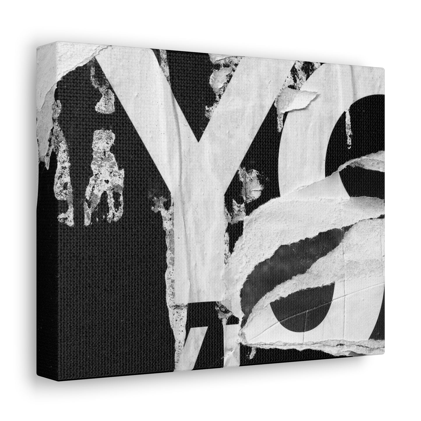 Canvas Wall Art, Gallery Wrapped Urban Street Art, Abstract Torn Poster Street Art - Black and White YO
