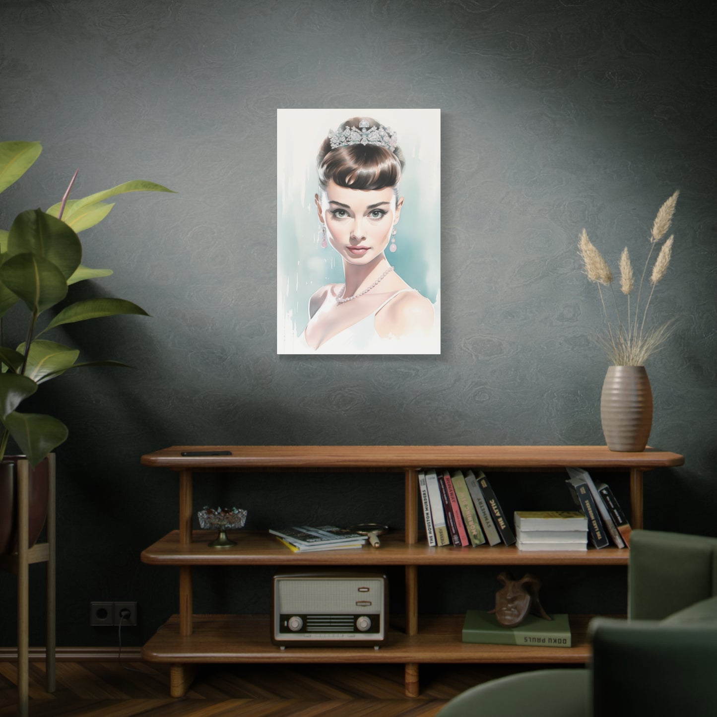 Canvas Wall Art, Gallery Wrapped Pop Art, Celebrity Wall Art – Audrey Hepburn - Robin Egg Blue