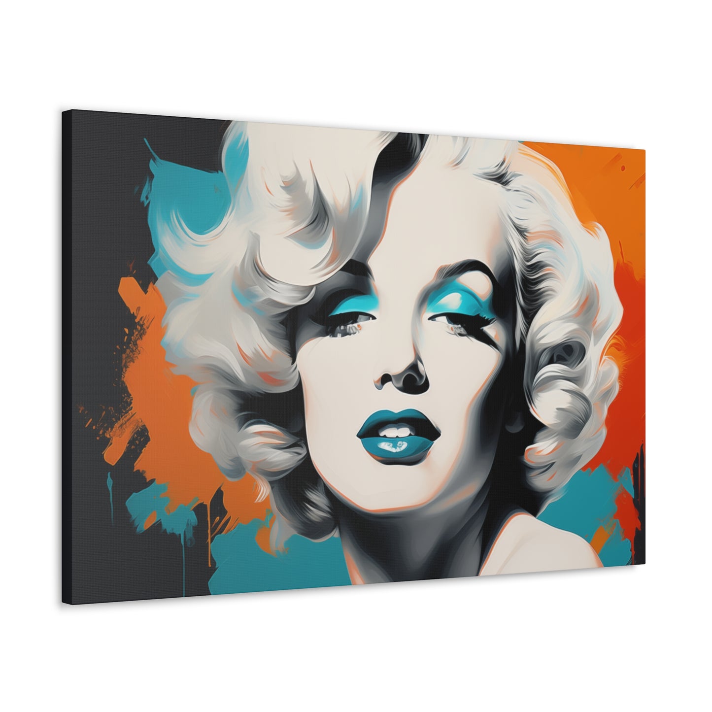 Canvas Wall Art, Gallery Wrapped Pop Art, Celebrity Wall Art – Marilyn Monroe - Orange and Teal