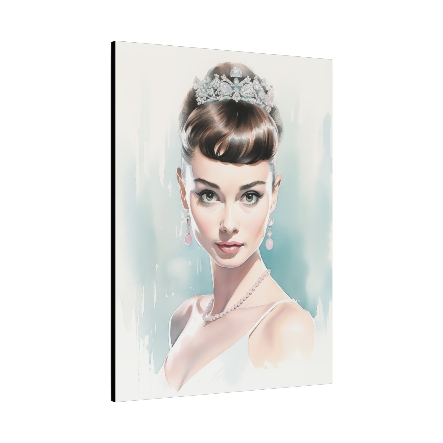 Canvas Wall Art, Gallery Wrapped Pop Art, Celebrity Wall Art – Audrey Hepburn - Robin Egg Blue