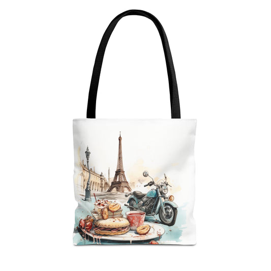 Canvas Tote Bag, Basic Square Tote - Vintage Motorcycle and Pastries in Paris