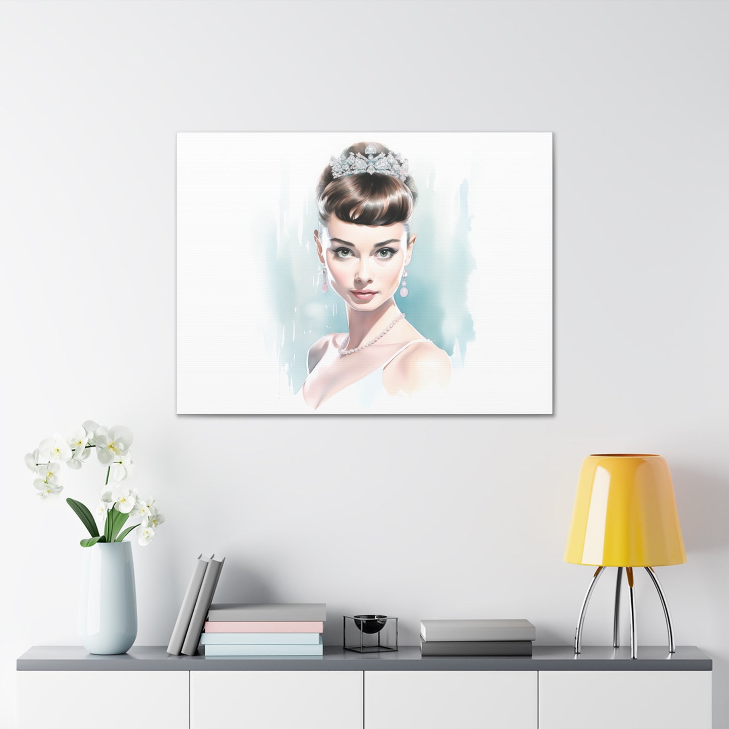 Canvas Wall Art, Gallery Wrapped Pop Art, Celebrity Wall Art – Audrey Hepburn - Robin Egg Blue