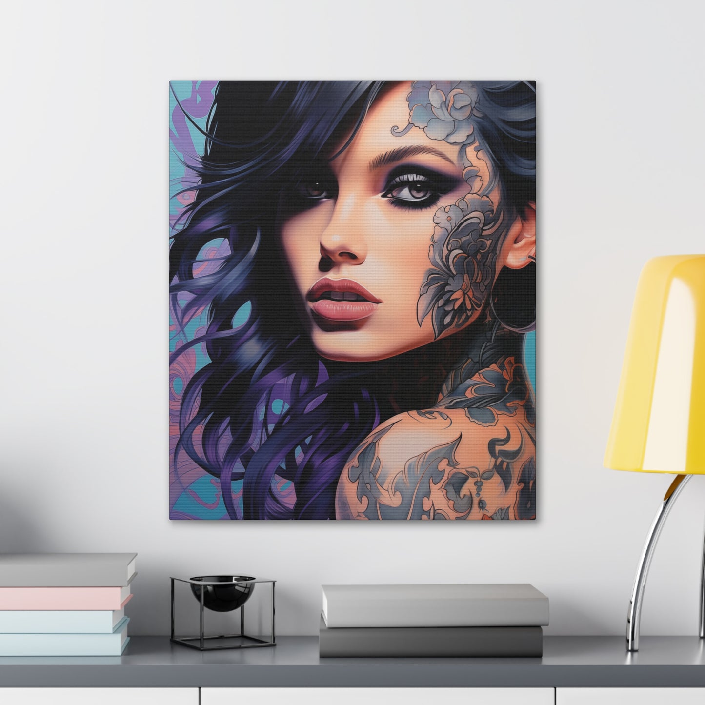 Gallery Wrapped Canvas, Edgy Tattooed Beauty, Urban Pop Art Canvas – Dominique