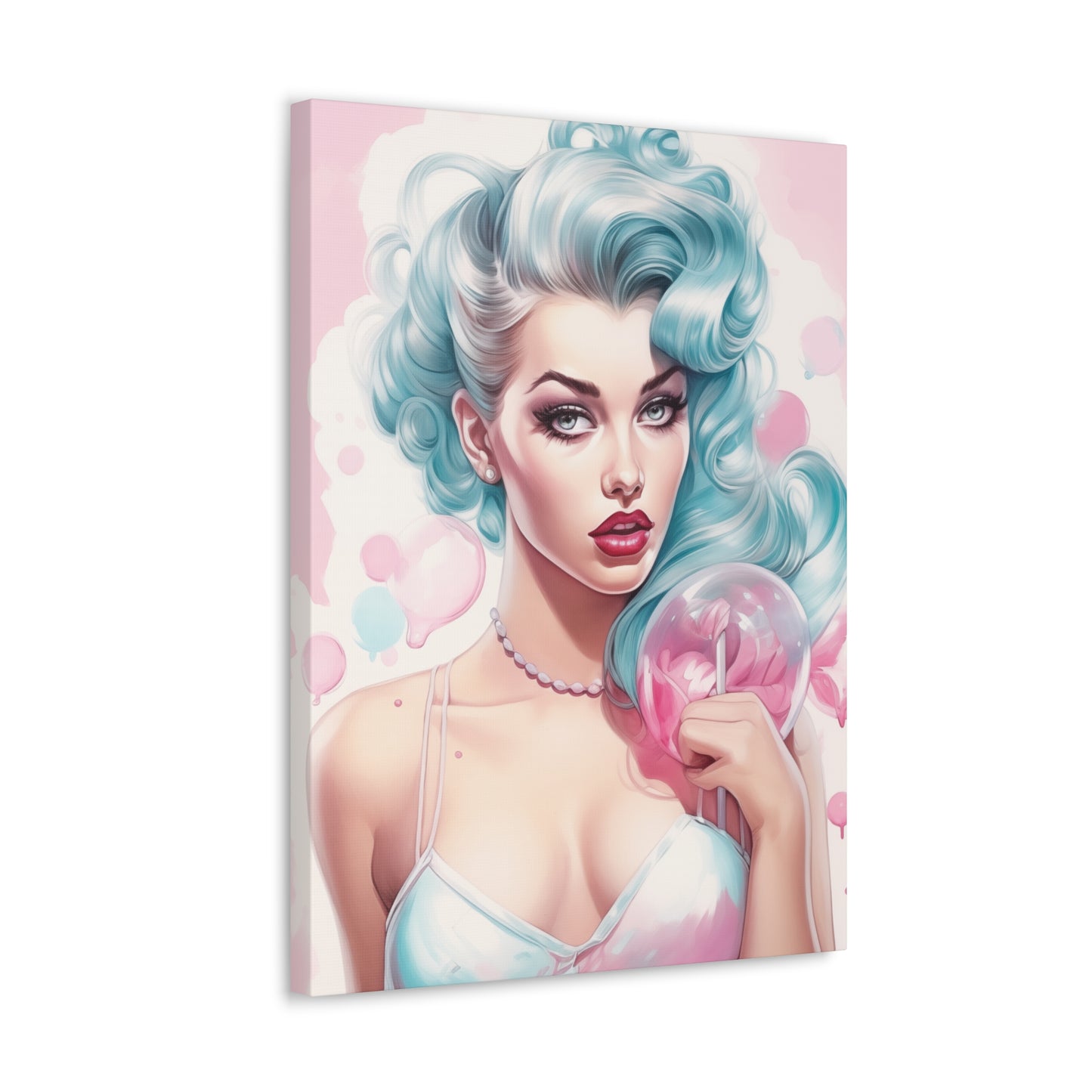 Canvas Gallery Wrapped High-Fashion Wall Art, Stylish Decor, Retro Femme Doll Pop Art – Tessa