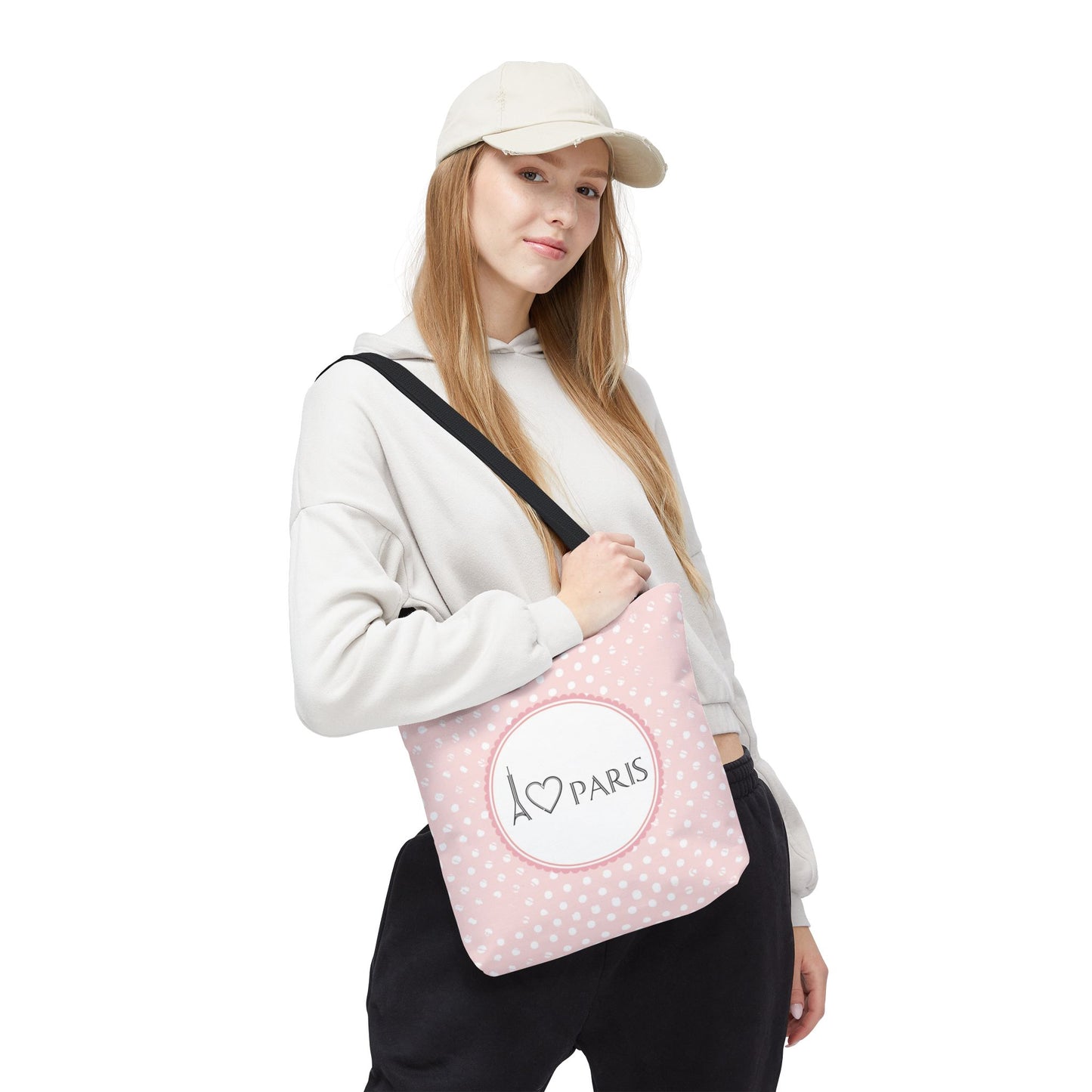 I heart Paris Tote Bag, Utility Tote - Eiffel Tower Tote - Fashion Tote - Pink Dot