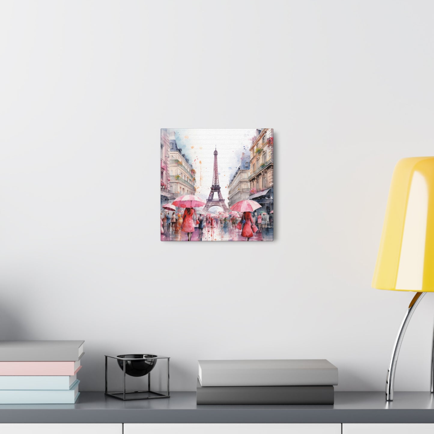 Eiffel Tower Wall Art, Paris France, Canvas Gallery Wrap - Pink Umbrellas