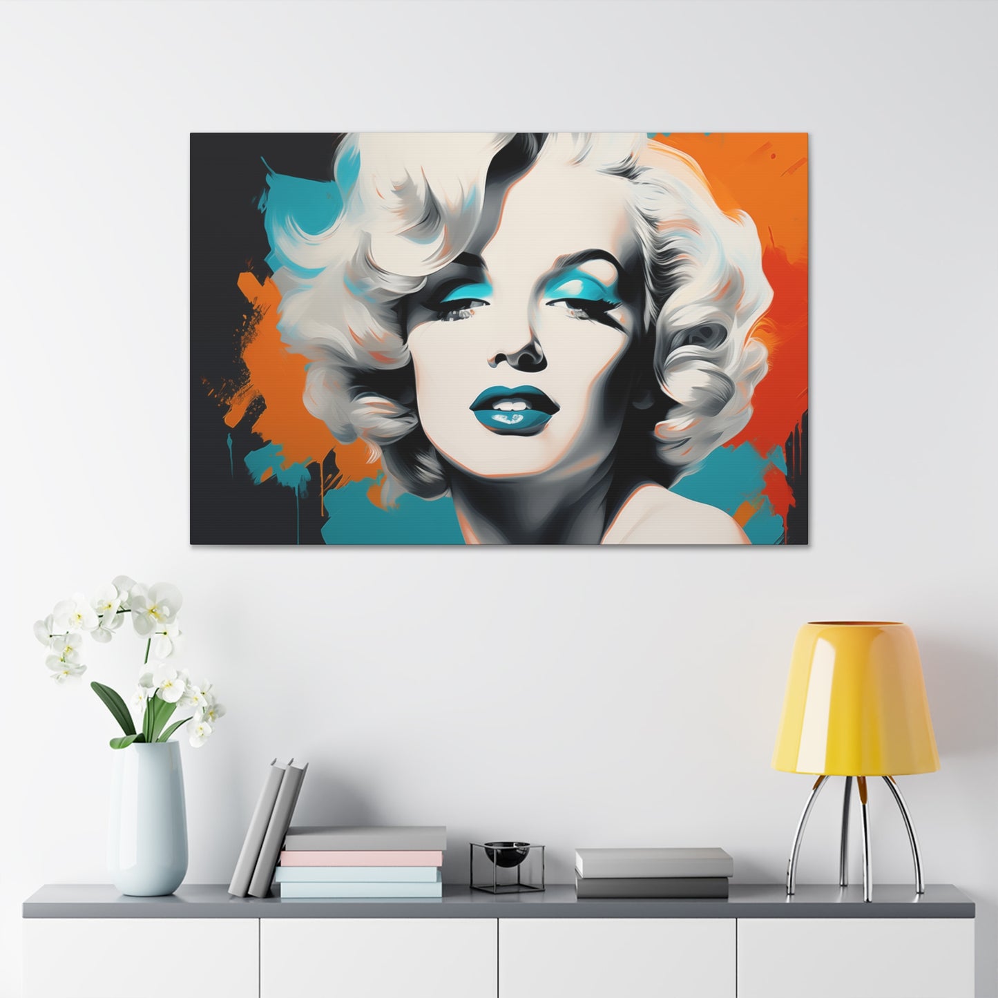 Canvas Wall Art, Gallery Wrapped Pop Art, Celebrity Wall Art – Marilyn Monroe - Orange and Teal