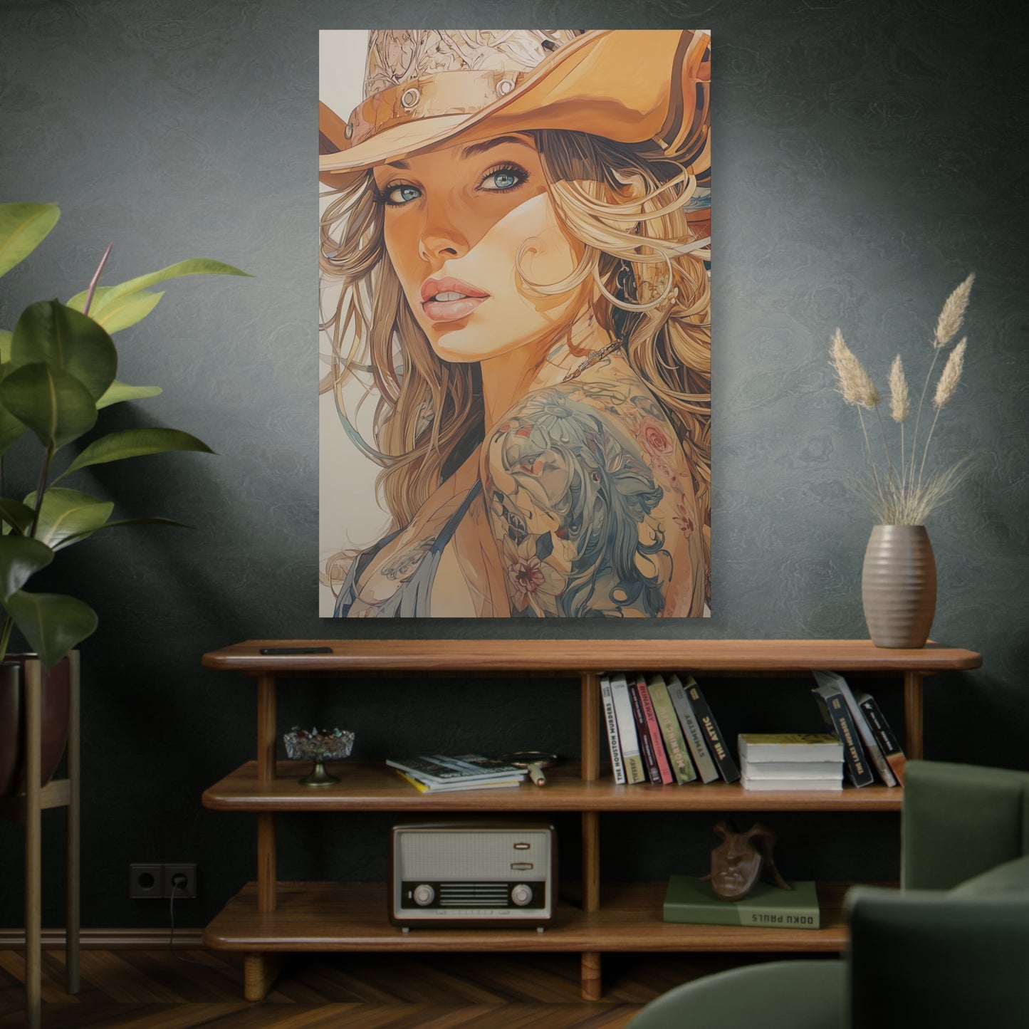 Gallery Wrapped Canvas, Wranglers and Wreckage Art Canvas, Erotic Pinup Art Canvas – Annie
