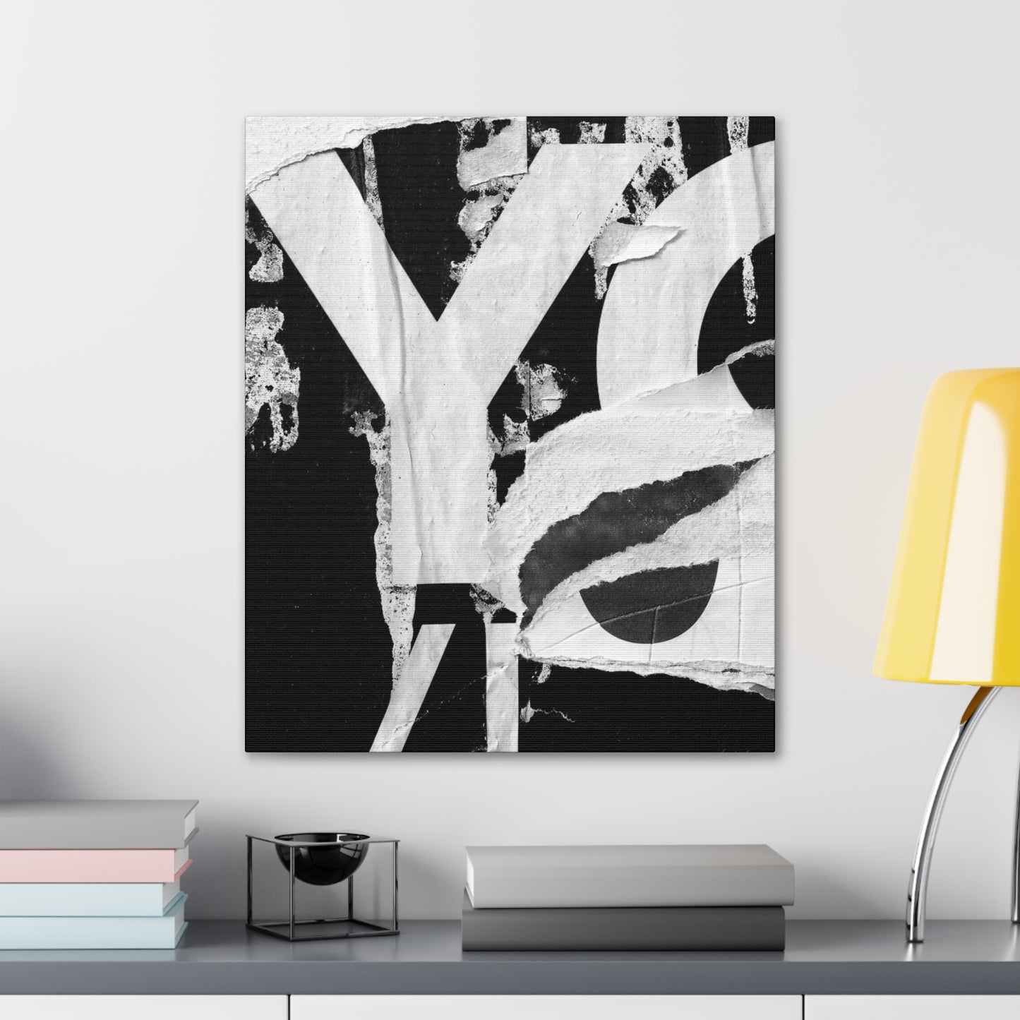 Canvas Wall Art, Gallery Wrapped Urban Street Art, Abstract Torn Poster Street Art - Black and White YO