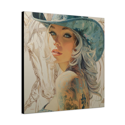 Gallery Wrapped Canvas, Wranglers and Wreckage Art Canvas, Erotic Pinup Art Canvas – Willa