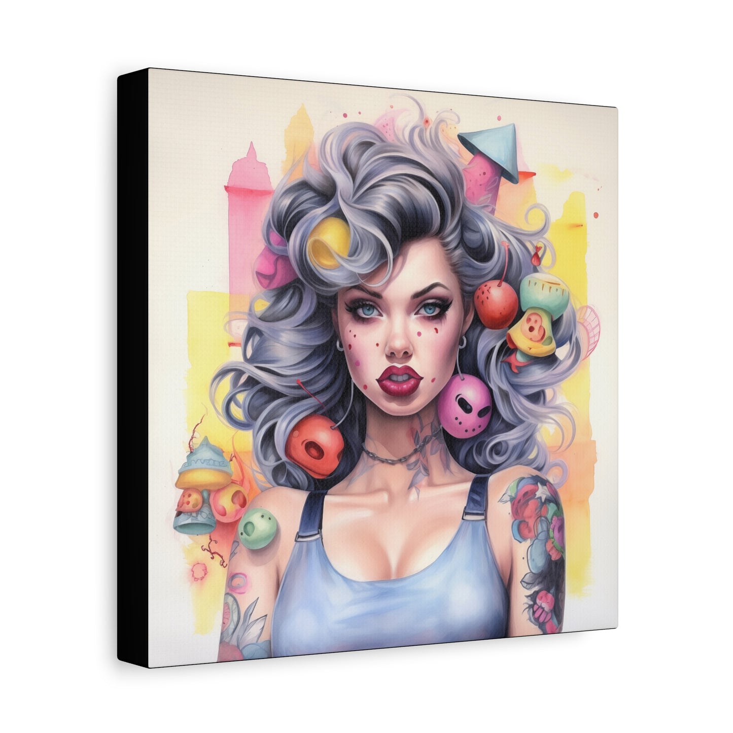 Gallery Wrapped Canvas, Tattooed Beauty, Femme Doll Pop Art Canvas – Lila