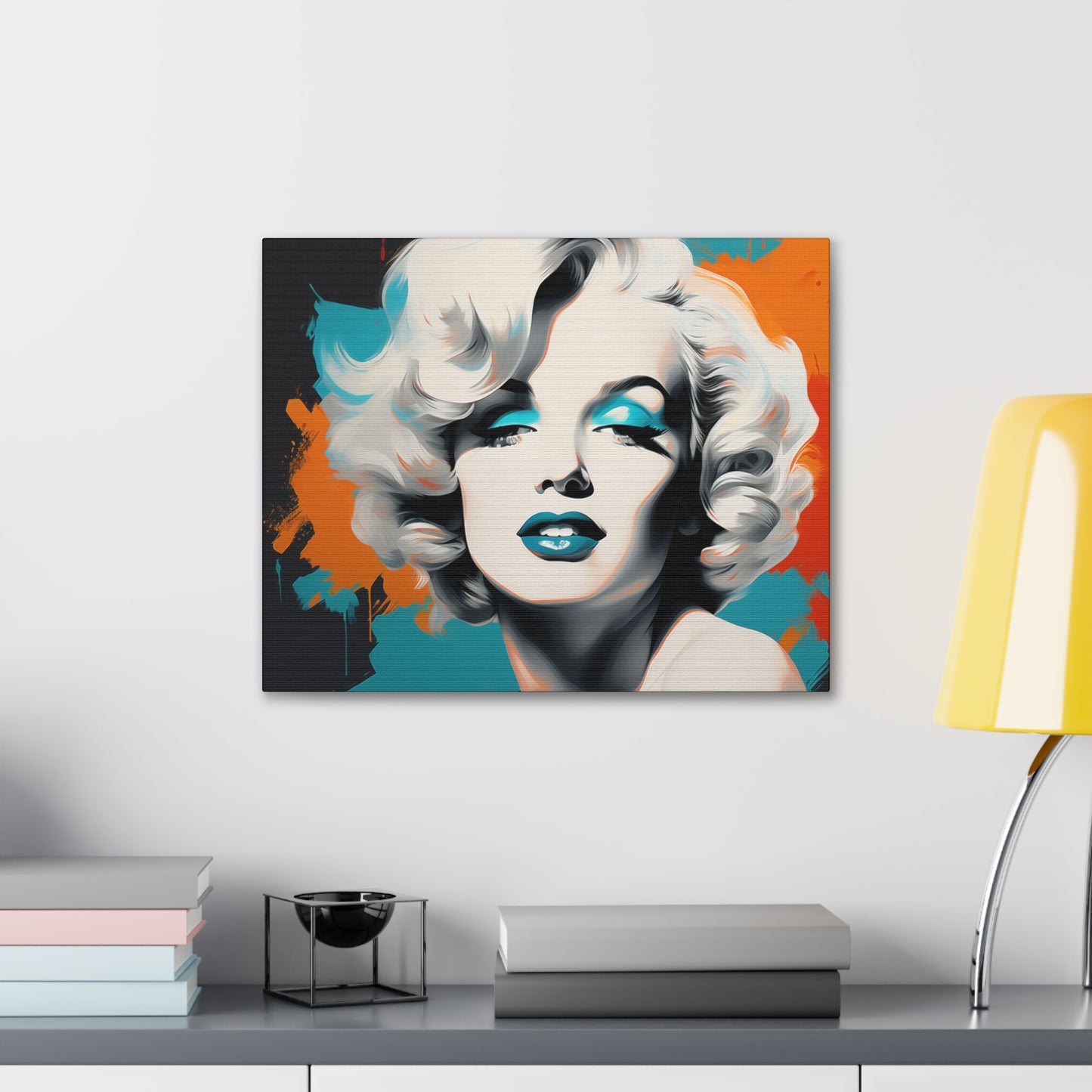Canvas Wall Art, Gallery Wrapped Pop Art, Celebrity Wall Art – Marilyn Monroe - Orange and Teal