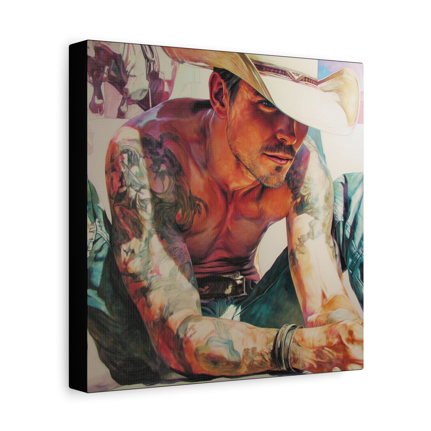 Gallery Wrapped Canvas, Wranglers and Wreckage Art Canvas, Erotic Pinup Art Canvas – Cade