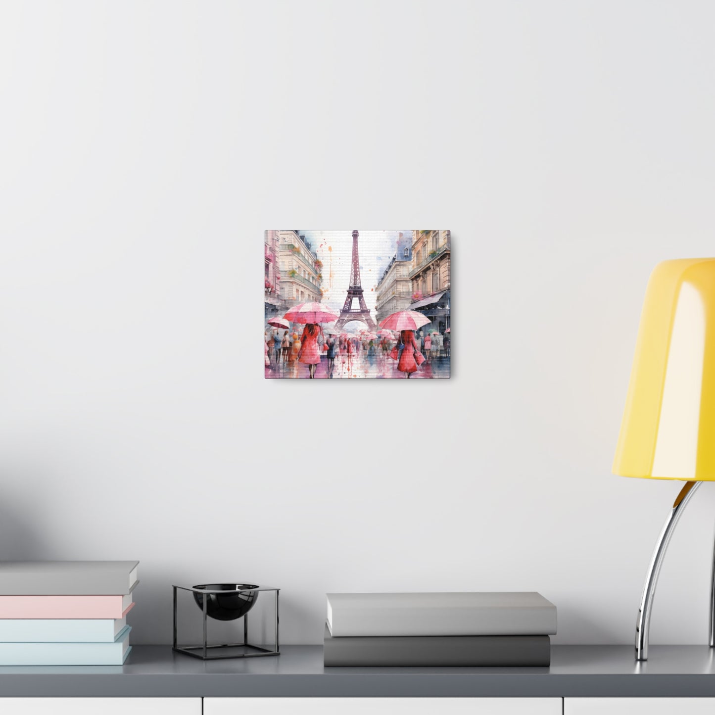 Eiffel Tower Wall Art, Paris France, Canvas Gallery Wrap - Pink Umbrellas