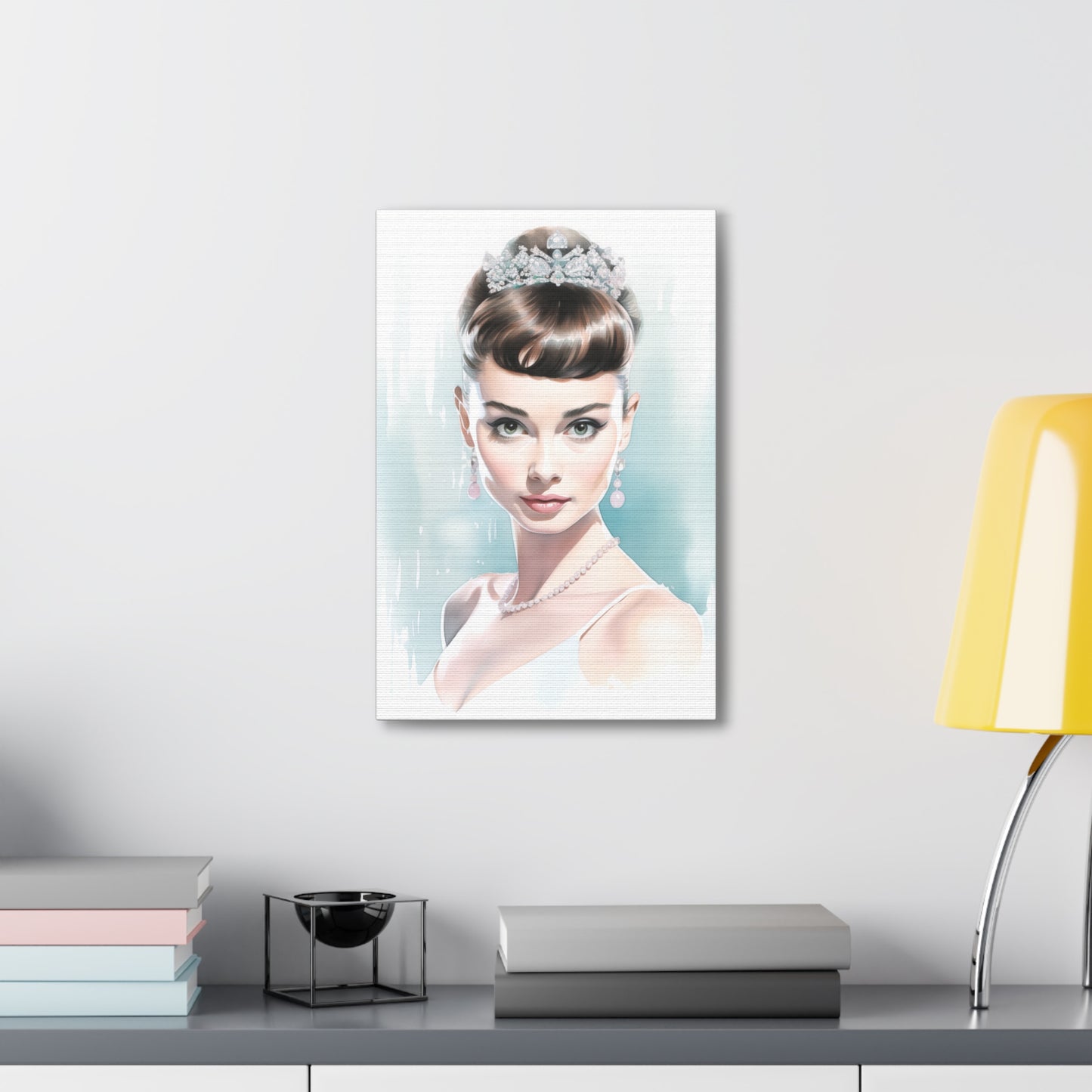 Canvas Wall Art, Gallery Wrapped Pop Art, Celebrity Wall Art – Audrey Hepburn - Robin Egg Blue