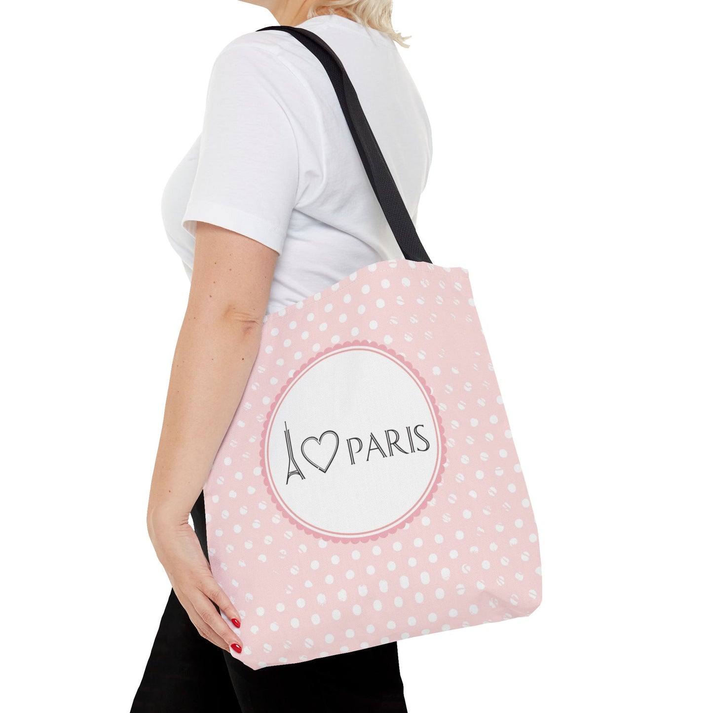 I heart Paris Tote Bag, Utility Tote - Eiffel Tower Tote - Fashion Tote - Pink Dot