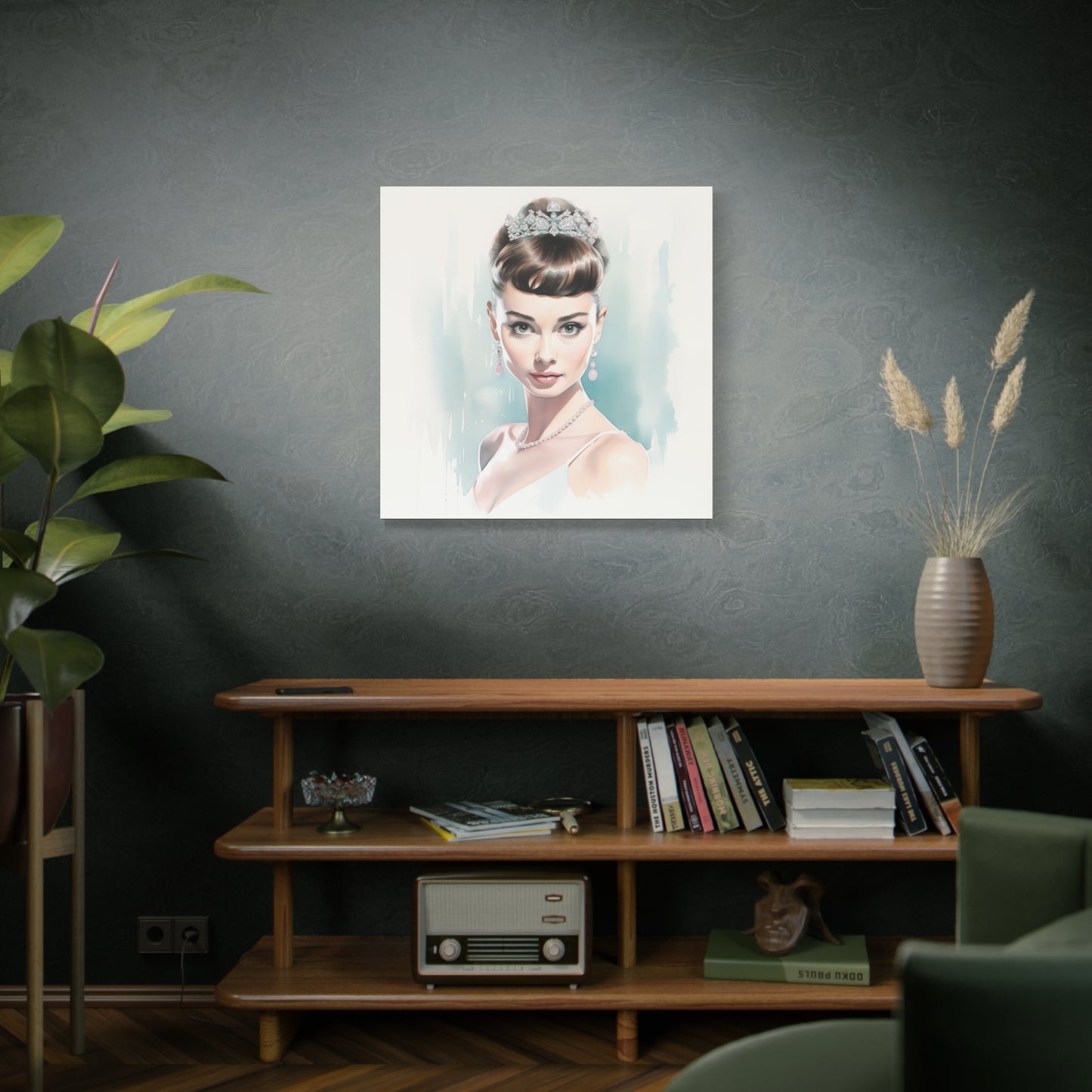 Canvas Wall Art, Gallery Wrapped Pop Art, Celebrity Wall Art – Audrey Hepburn - Robin Egg Blue