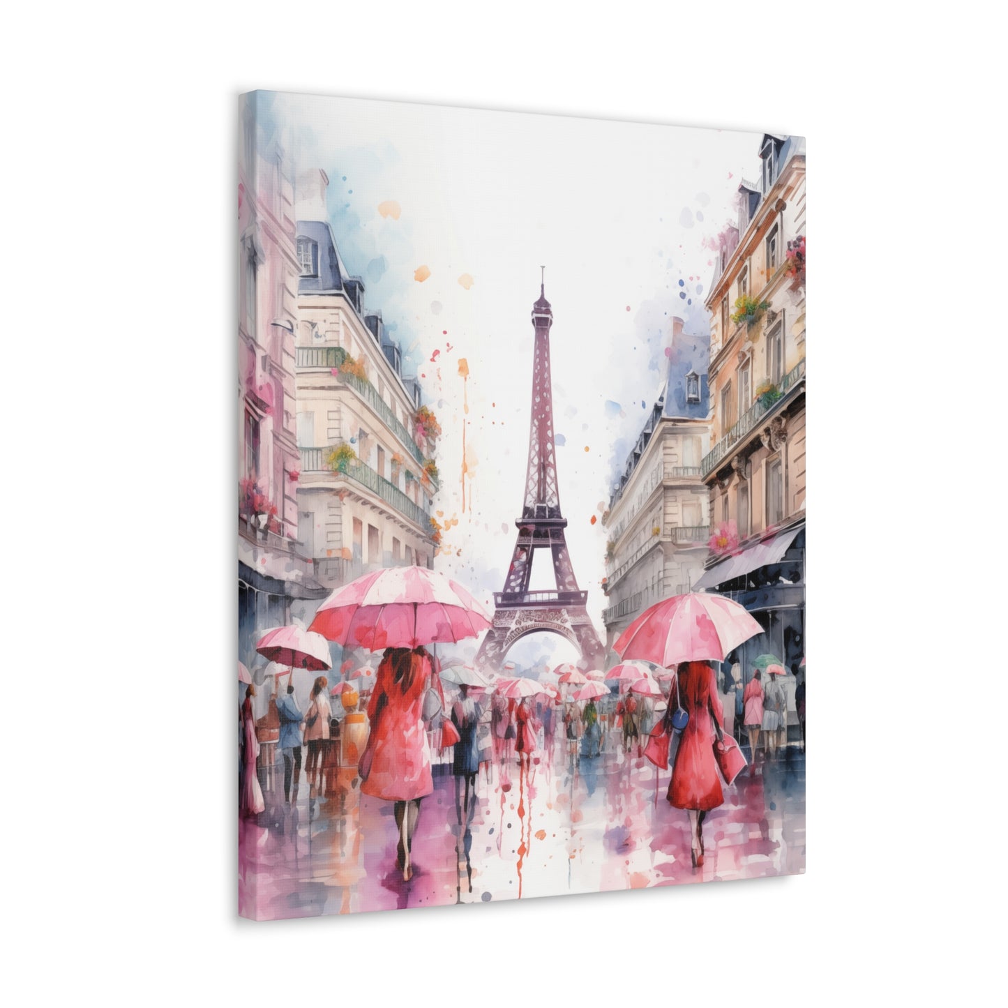 Eiffel Tower Wall Art, Paris France, Canvas Gallery Wrap - Pink Umbrellas