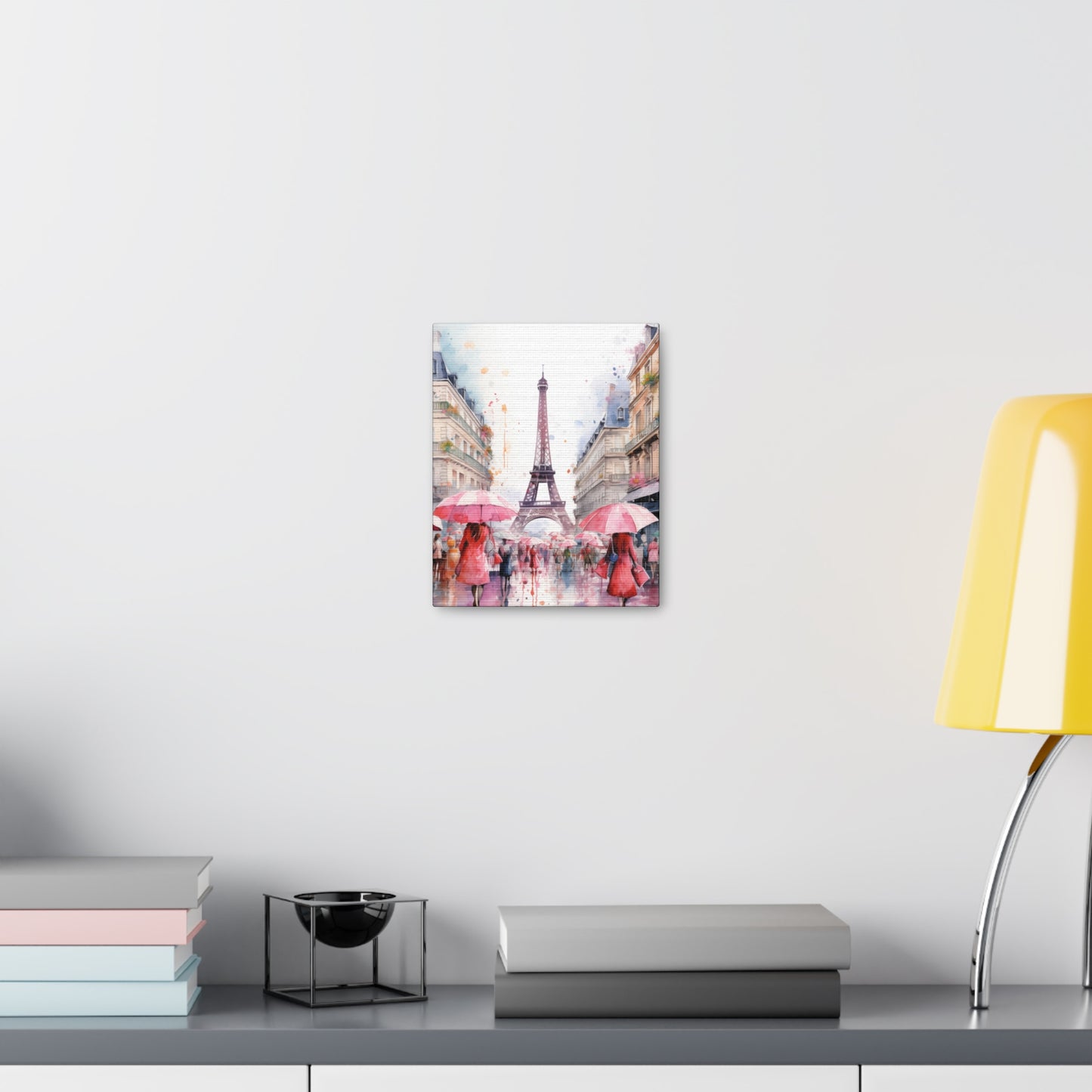 Eiffel Tower Wall Art, Paris France, Canvas Gallery Wrap - Pink Umbrellas