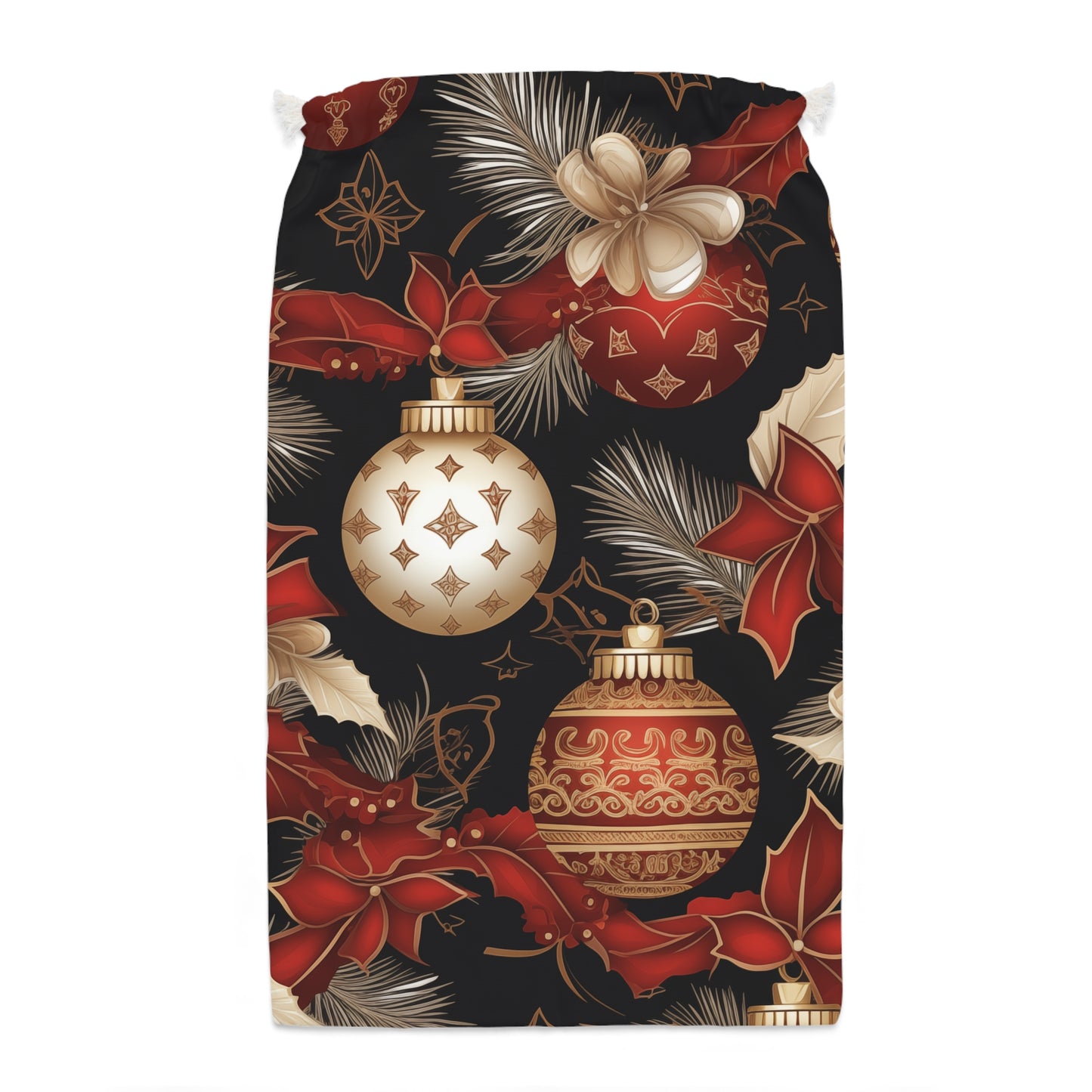 Christmas Gift Sack - Red, Gold, and Cream Bobbles