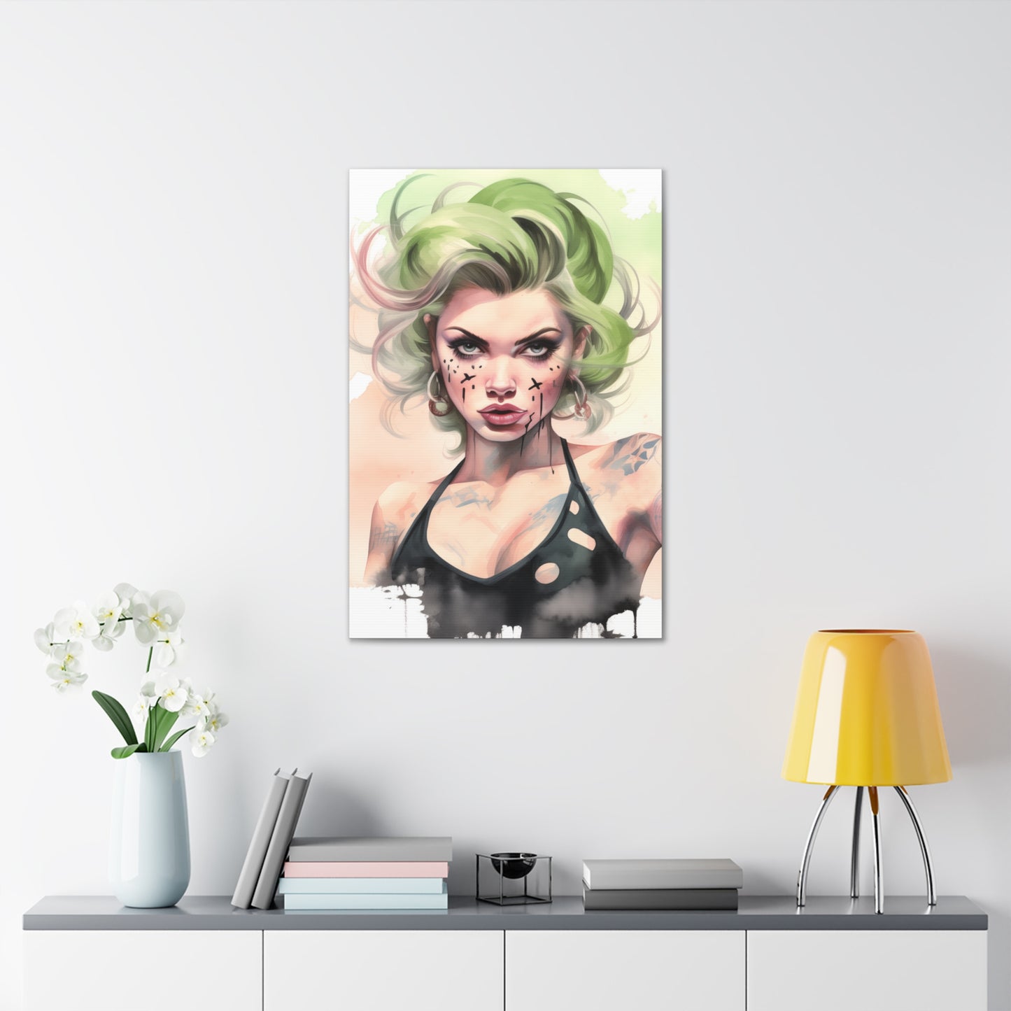 Gallery Wrapped Canvas, Edgy Tattooed Beauty, Urban Pop Art Canvas – Ivy