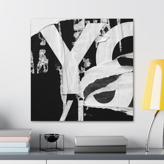Canvas Wall Art, Gallery Wrapped Urban Street Art, Abstract Torn Poster Street Art - Black and White YO