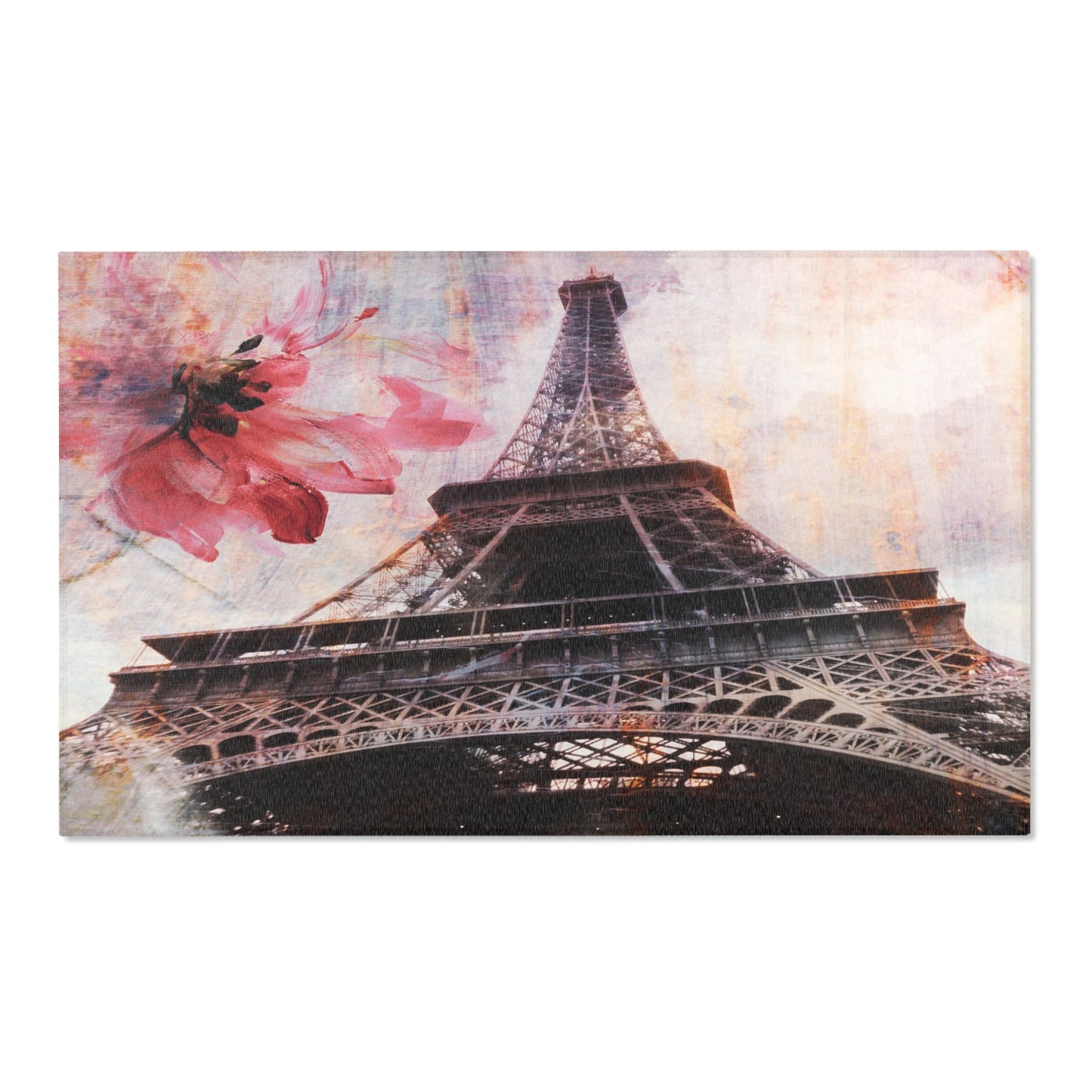 Eiffel Tower Area Rug - Abstract Paris Red Flower Floor Mat - Custom Area Rug