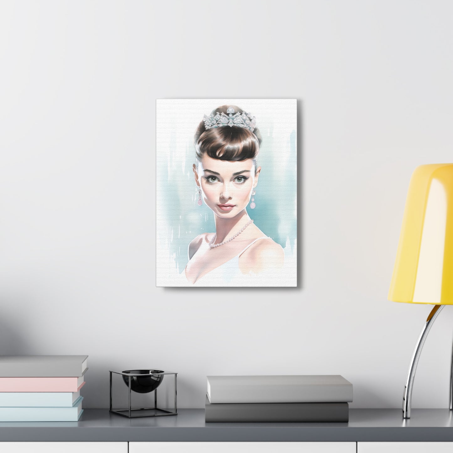 Canvas Wall Art, Gallery Wrapped Pop Art, Celebrity Wall Art – Audrey Hepburn - Robin Egg Blue