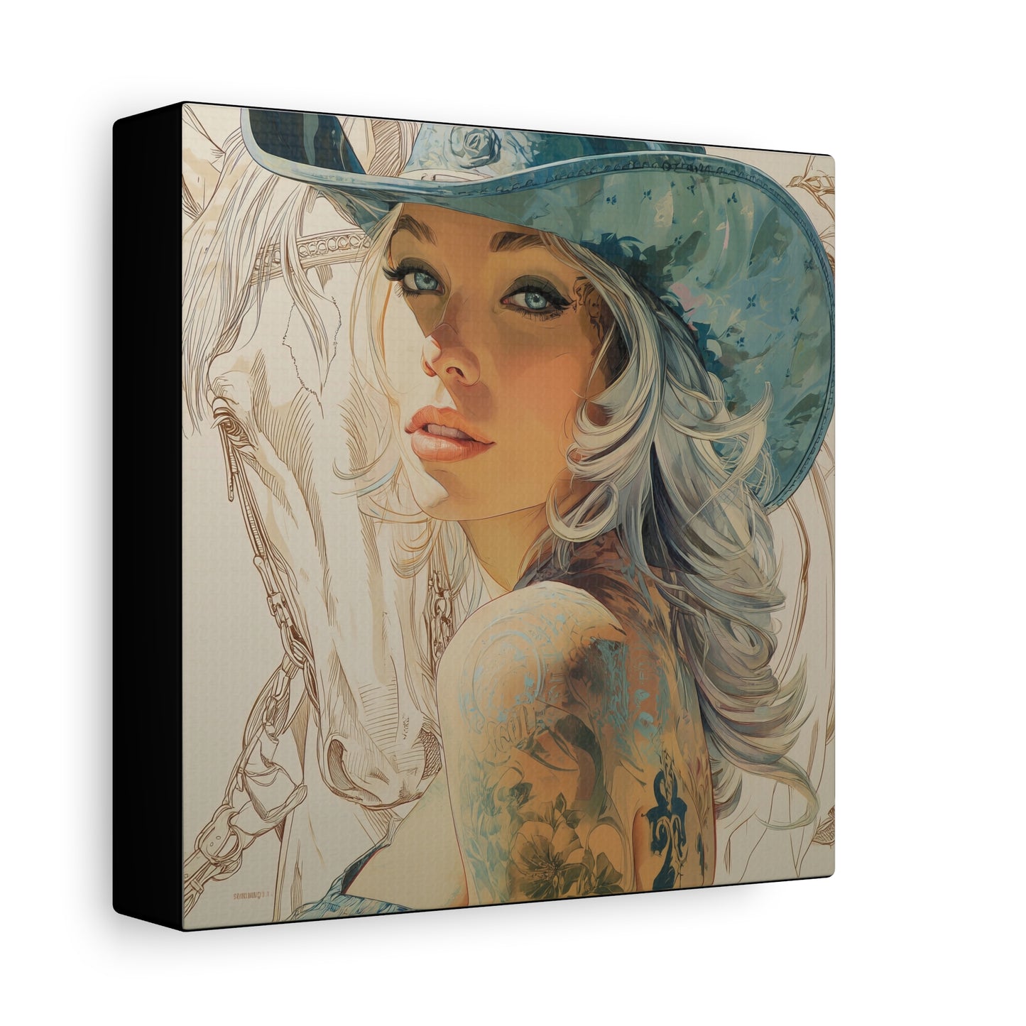 Gallery Wrapped Canvas, Wranglers and Wreckage Art Canvas, Erotic Pinup Art Canvas – Willa