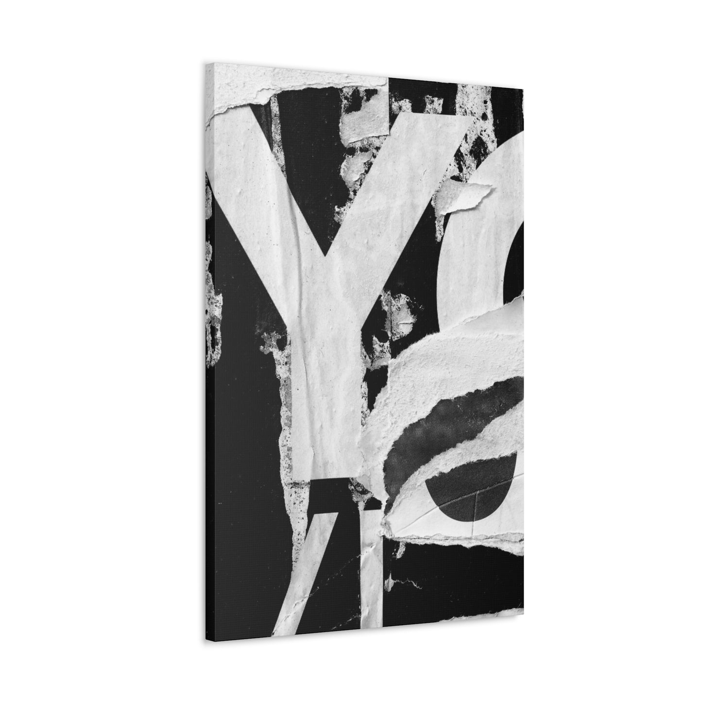 Canvas Wall Art, Gallery Wrapped Urban Street Art, Abstract Torn Poster Street Art - Black and White YO