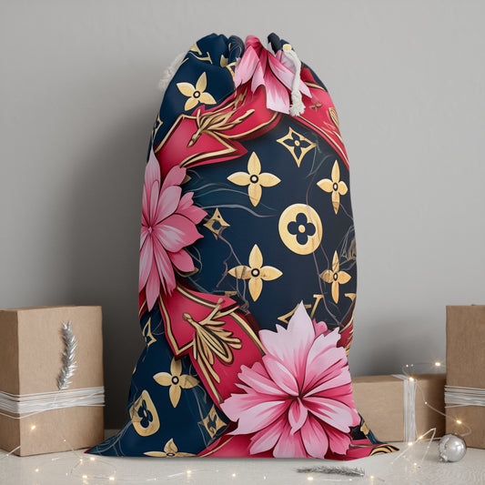 Designer Inspired Gift Sack - LV Navy Pink Blossom