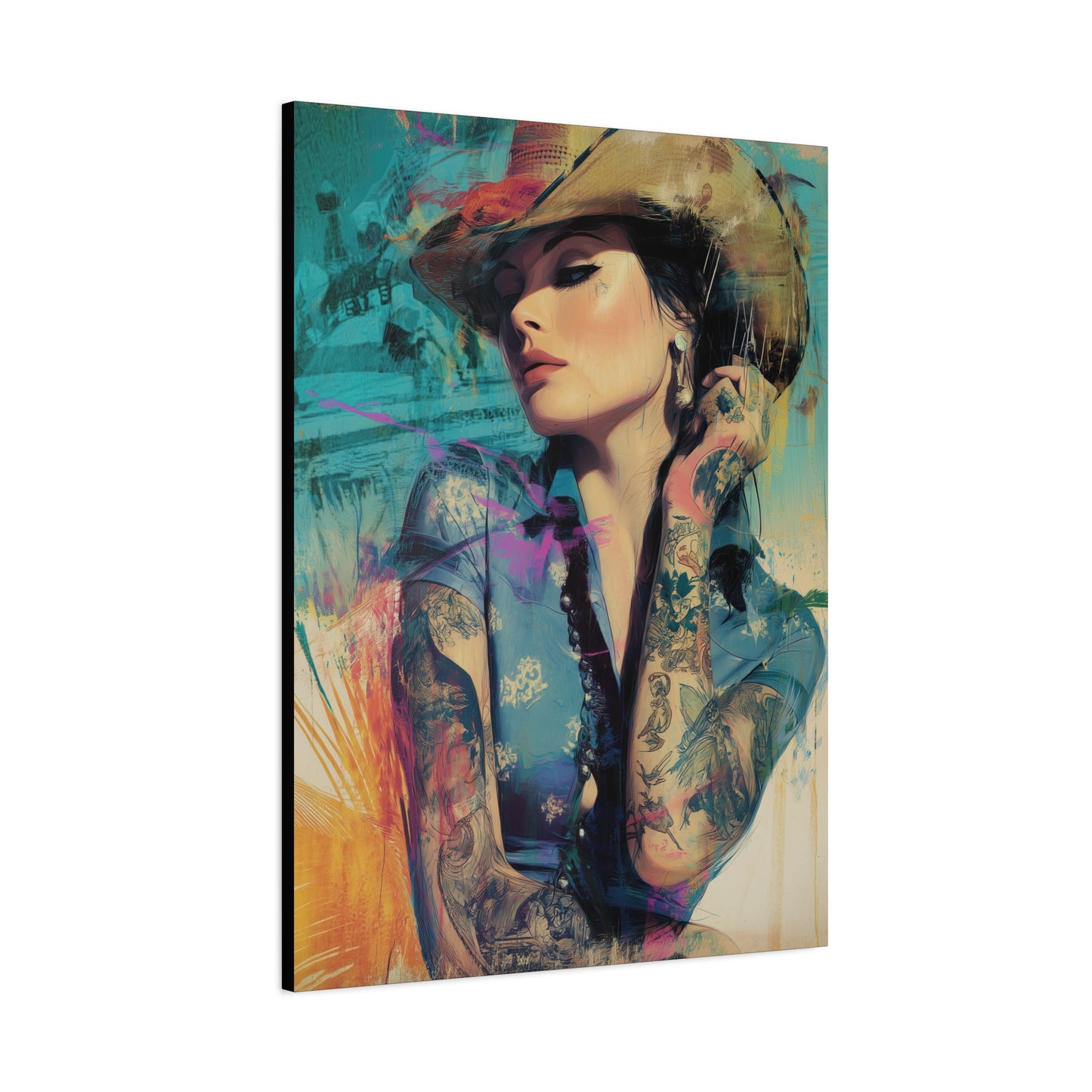 Gallery Wrapped Canvas, Wranglers and Wreckage Art Canvas, Erotic Pinup Art Canvas – Sierra