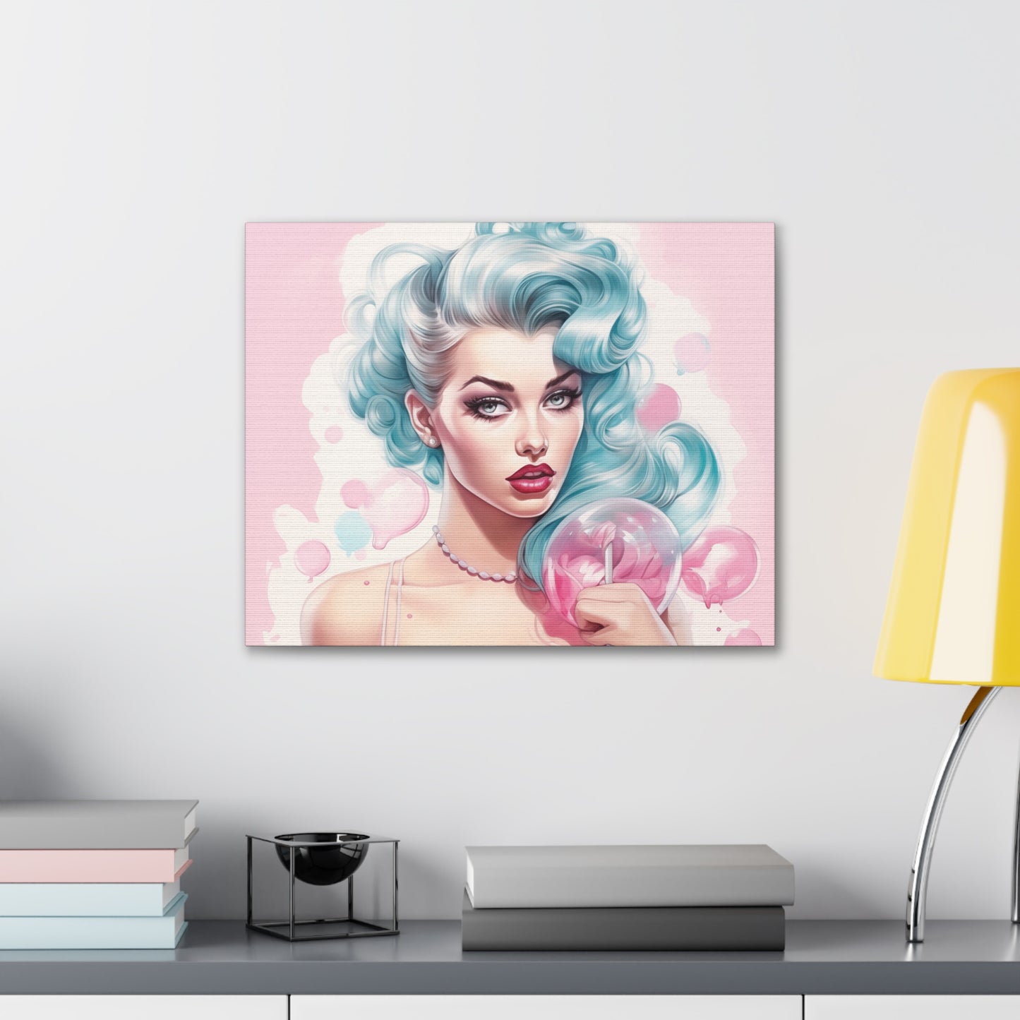 Canvas Gallery Wrapped High-Fashion Wall Art, Stylish Decor, Retro Femme Doll Pop Art – Tessa