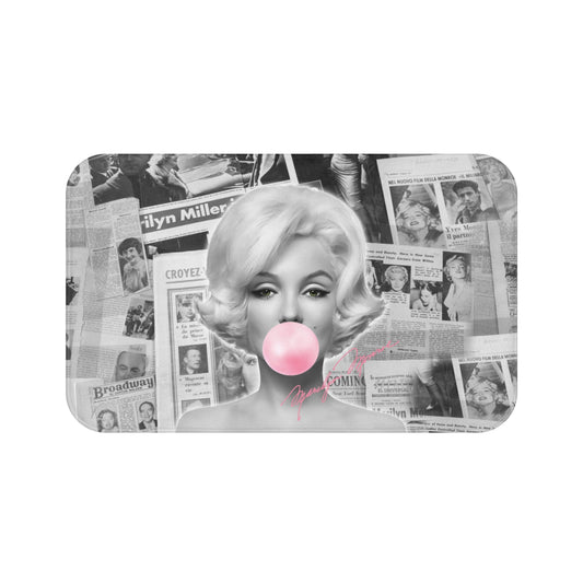 Marilyn Monroe Bath Mat - Black and White Vintage News Print - Marilyn Monroe Bubblegum Pink Autograph Bath Curtain