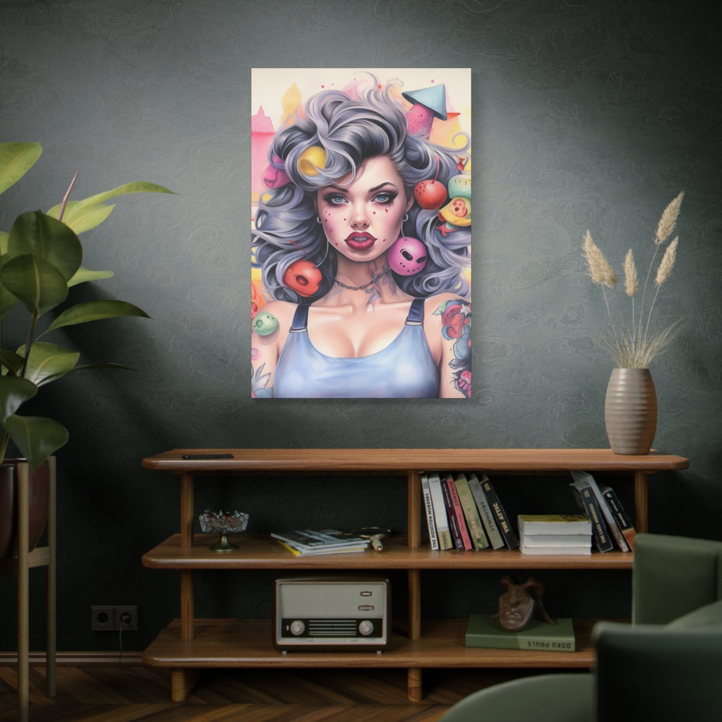 Gallery Wrapped Canvas, Tattooed Beauty, Femme Doll Pop Art Canvas – Lila